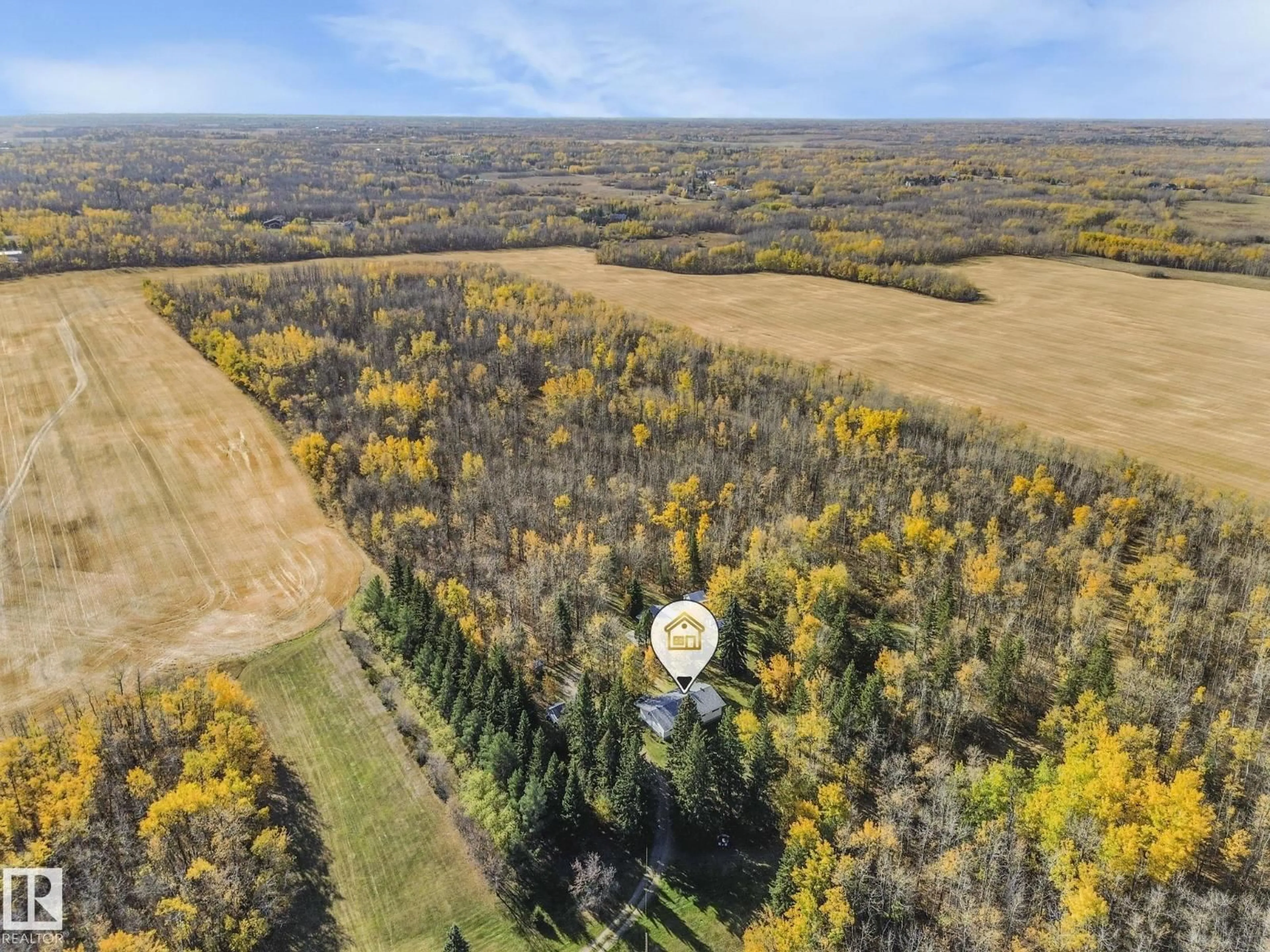 A pic from outside/outdoor area/front of a property/back of a property/a pic from drone, forest/trees view for 51178 RGE ROAD 214, Rural Strathcona County Alberta T8E1G7