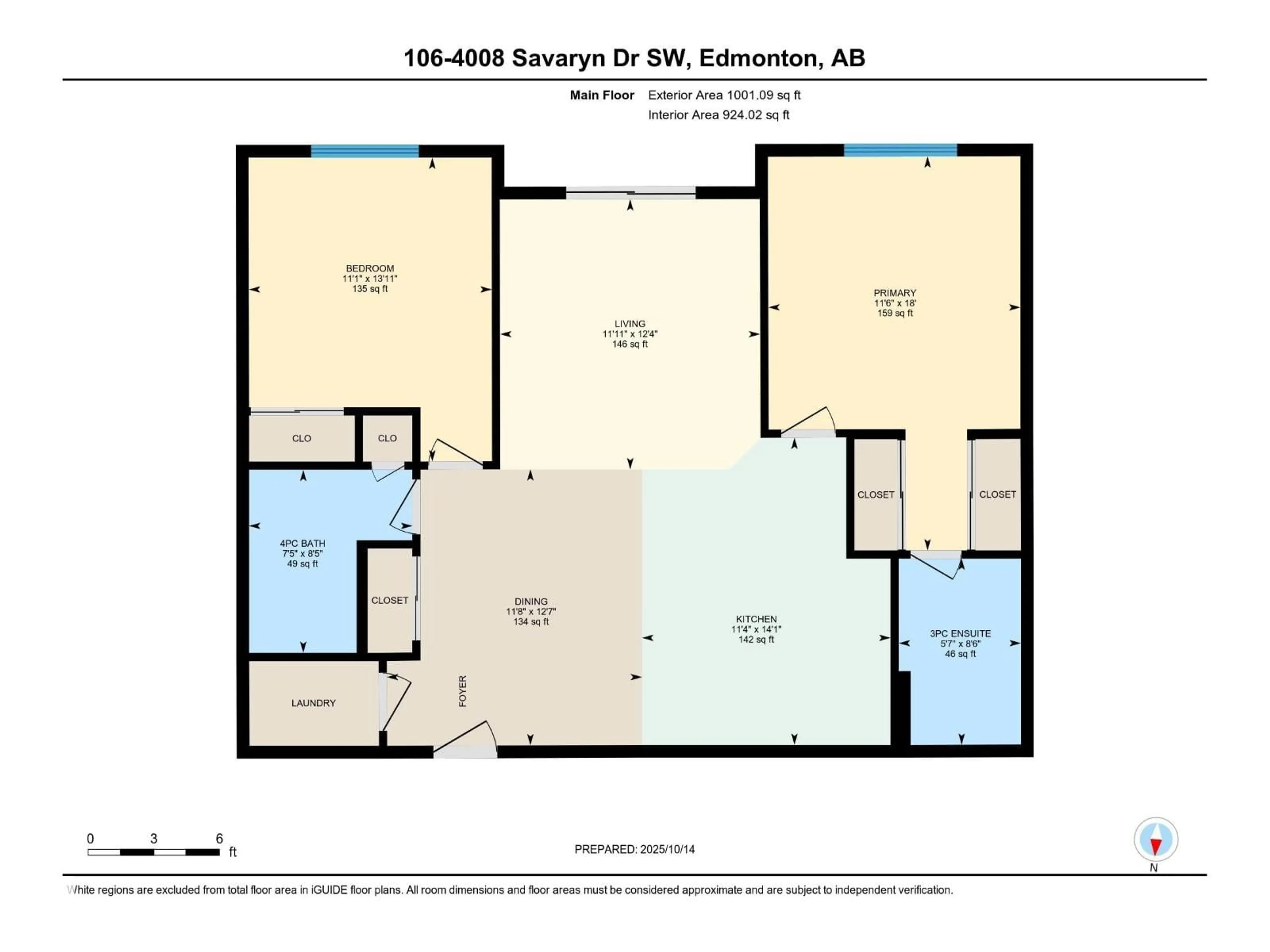 Floor plan for #106 - 4008 SAVARYN DR, Edmonton Alberta T6X2E5