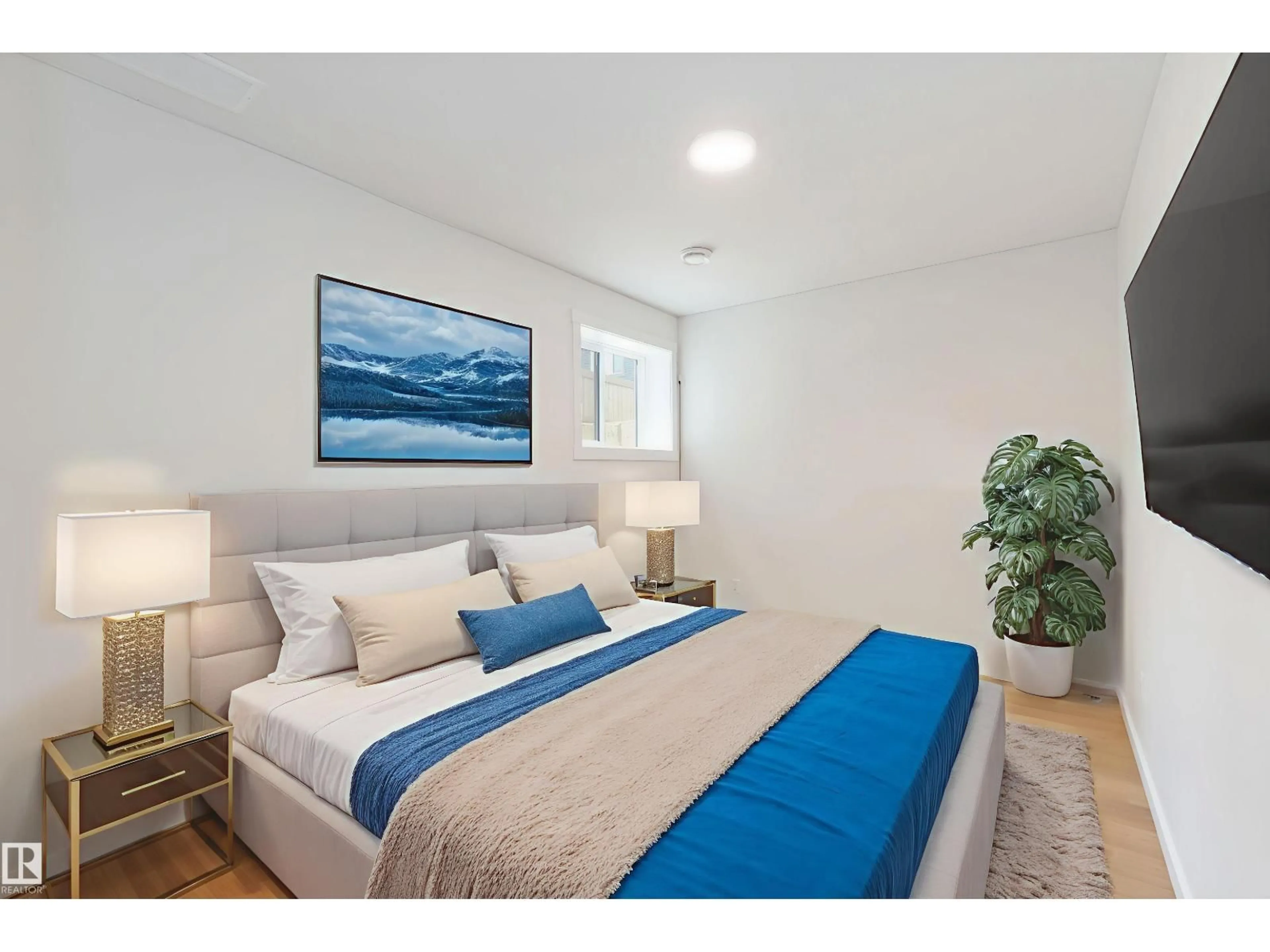 Bedroom with bed, wood/laminate floor for 2172 52 ST, Edmonton Alberta T6X1Z7