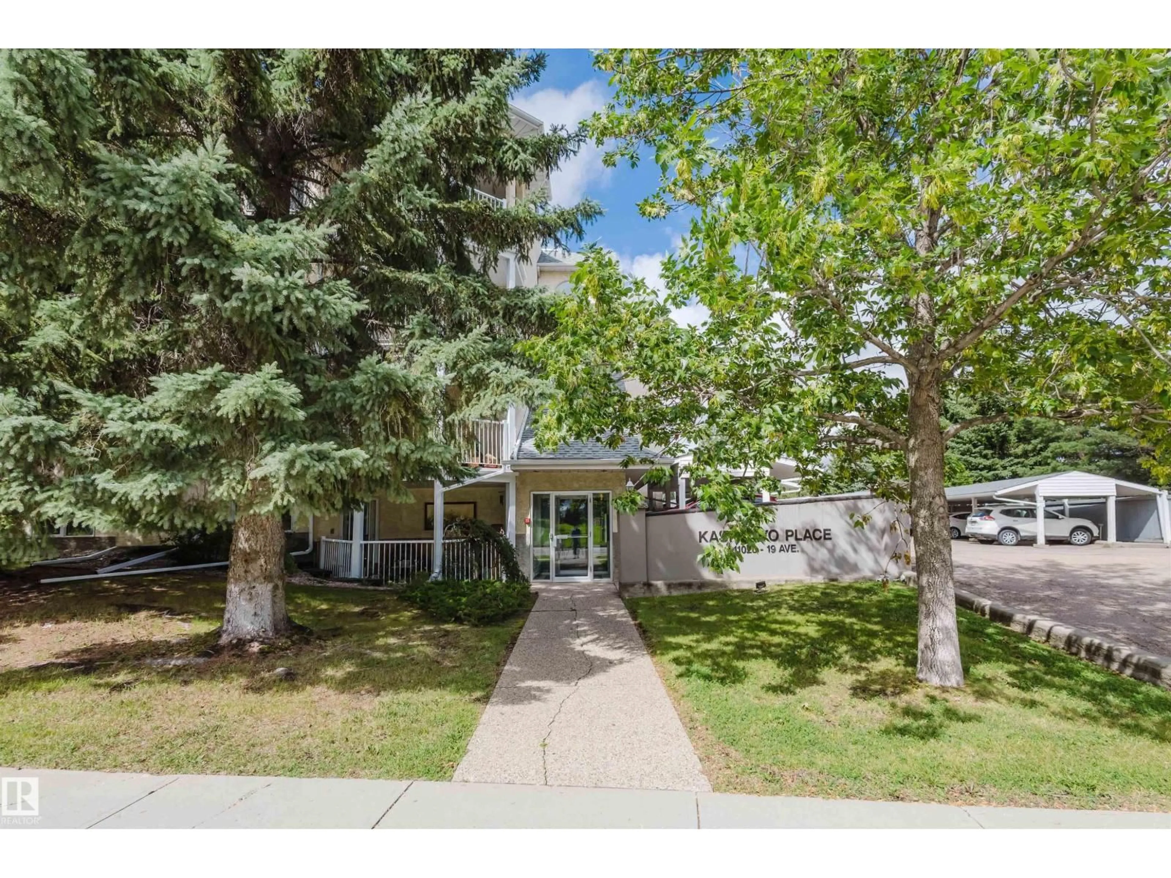 A pic from outside/outdoor area/front of a property/back of a property/a pic from drone, street for 402 - 11020 19 AV, Edmonton Alberta T6J9P5