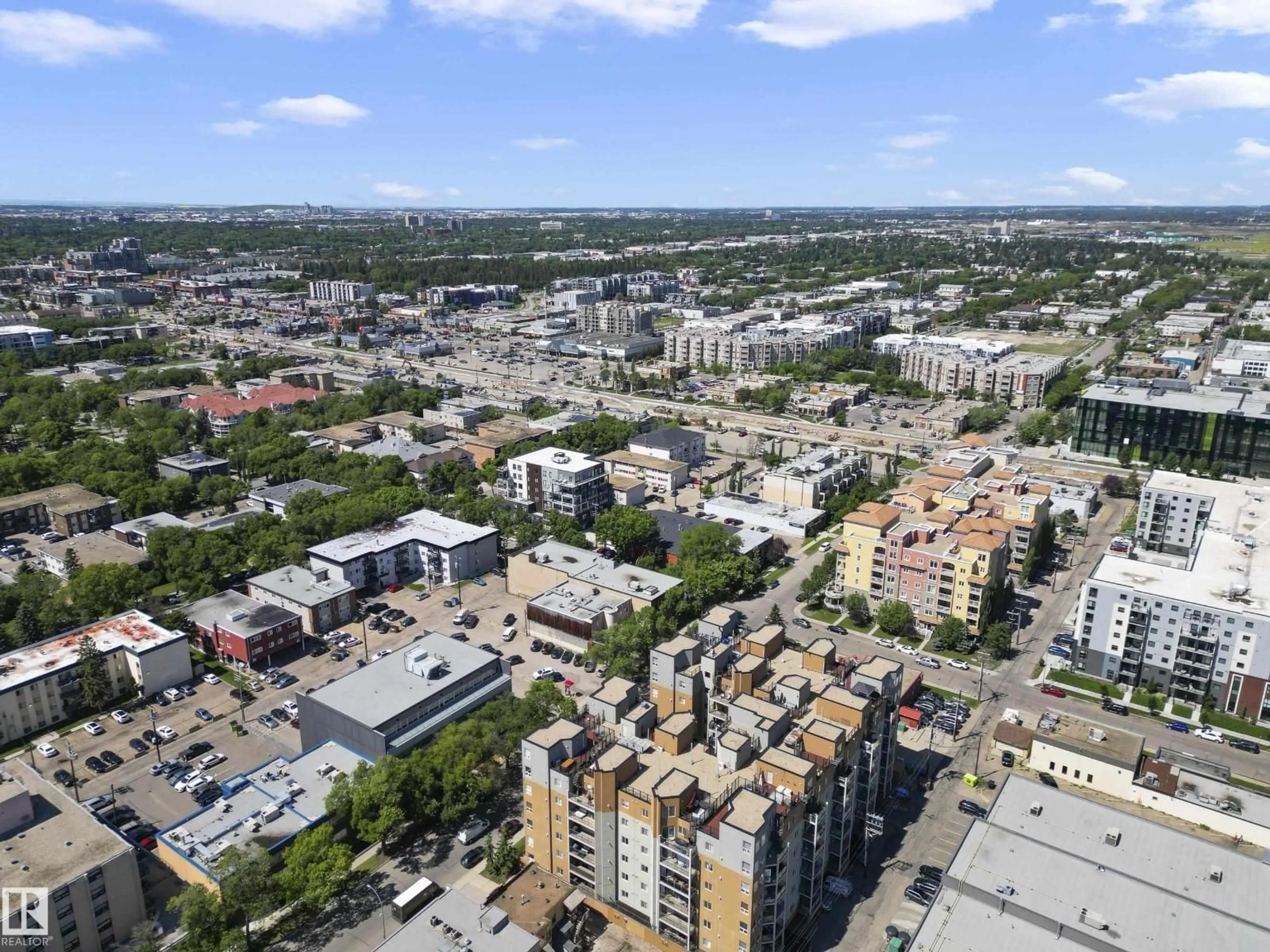 A pic from outside/outdoor area/front of a property/back of a property/a pic from drone, city buildings view from balcony for #414 - 10235 112 ST, Edmonton Alberta T5K1M7