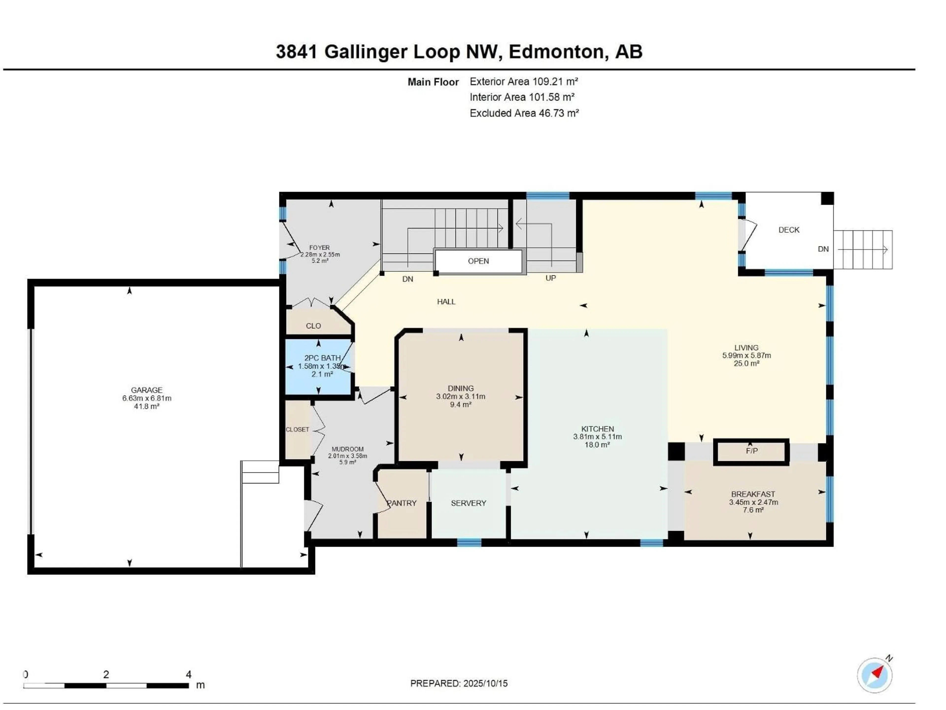 Floor plan for 3841 GALLINGER LO, Edmonton Alberta T5T4G7