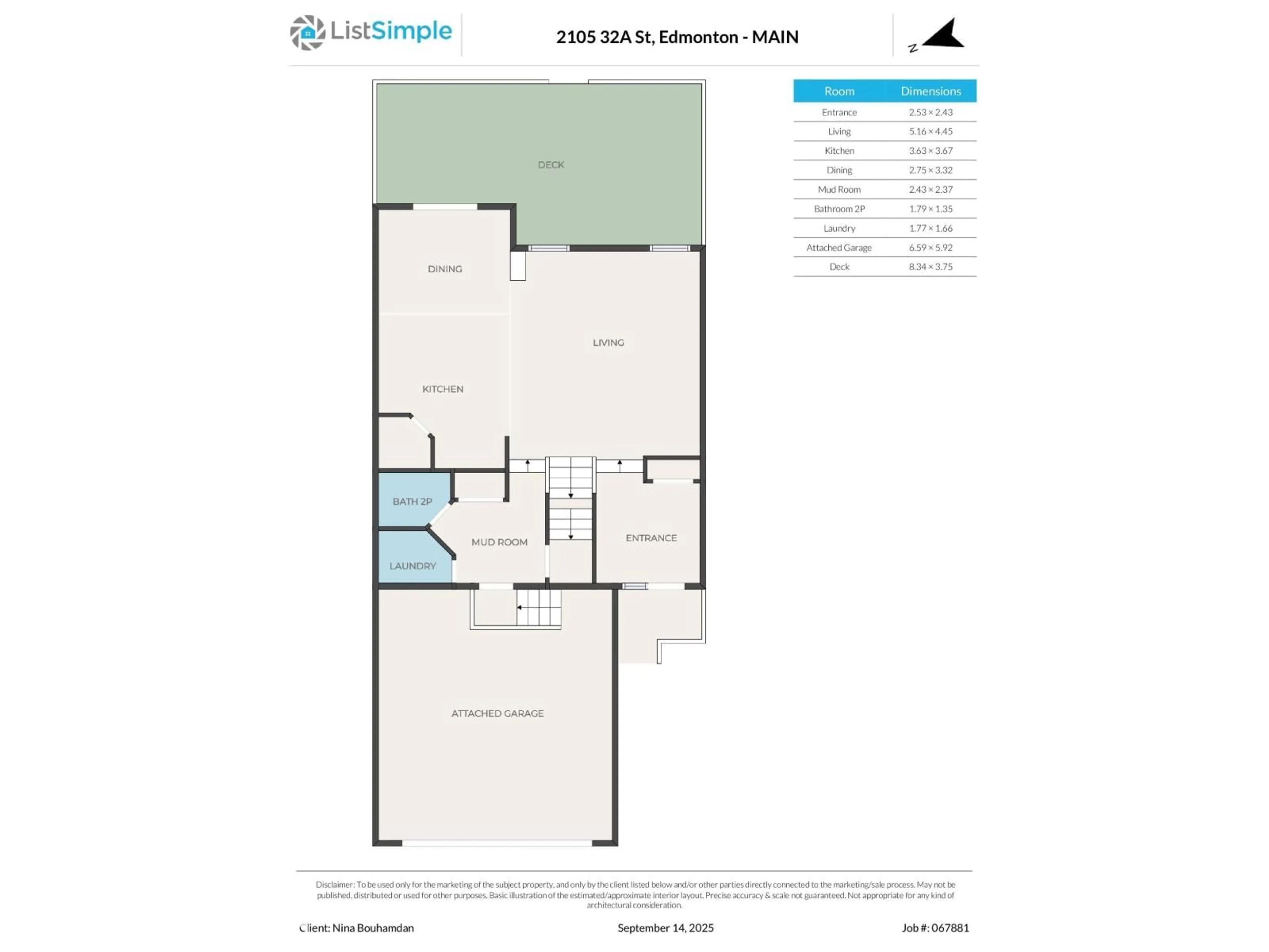 Floor plan for NW - 2105 32A ST, Edmonton Alberta T6T0K4