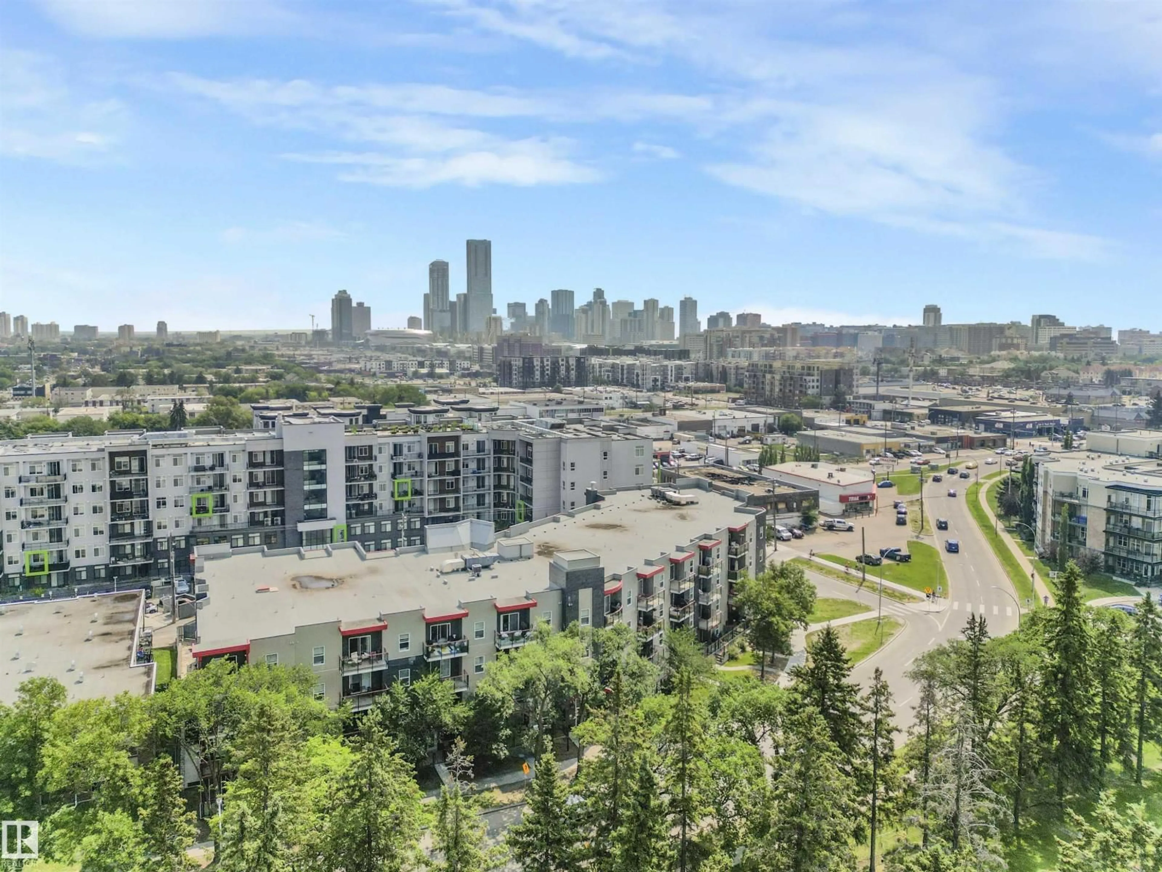 A pic from outside/outdoor area/front of a property/back of a property/a pic from drone, city buildings view from balcony for #302 - 10611 117 ST, Edmonton Alberta T5H0G6
