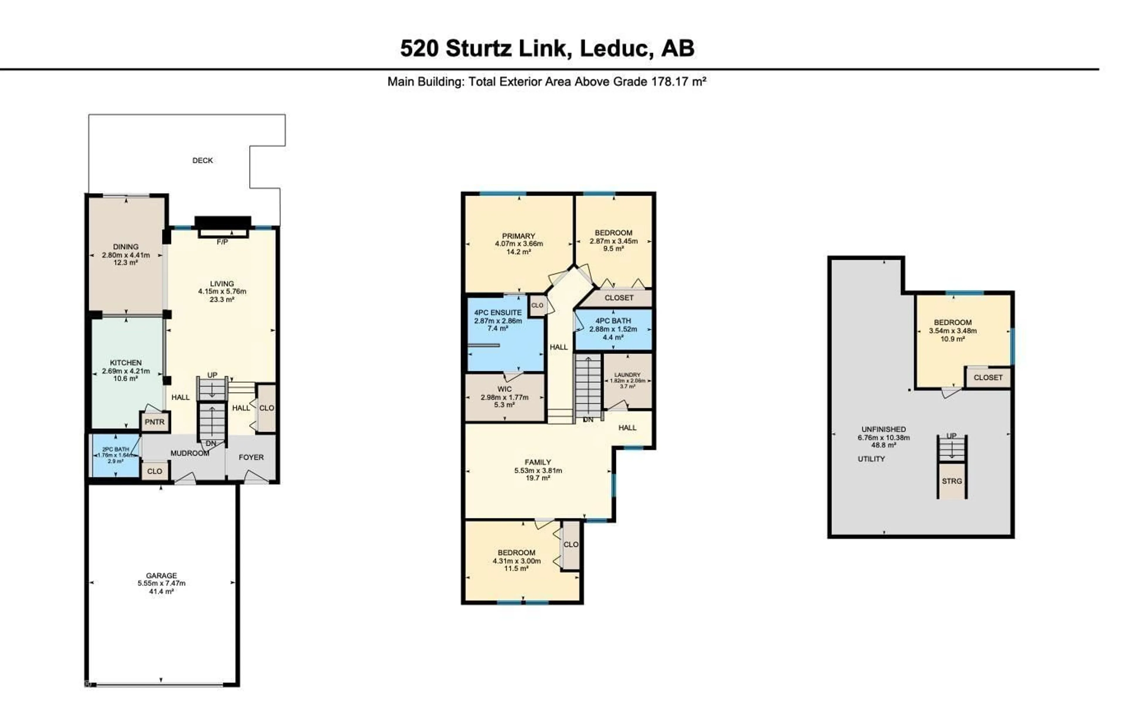 Floor plan for 520 STURTZ LI, Leduc Alberta T9E0Y6