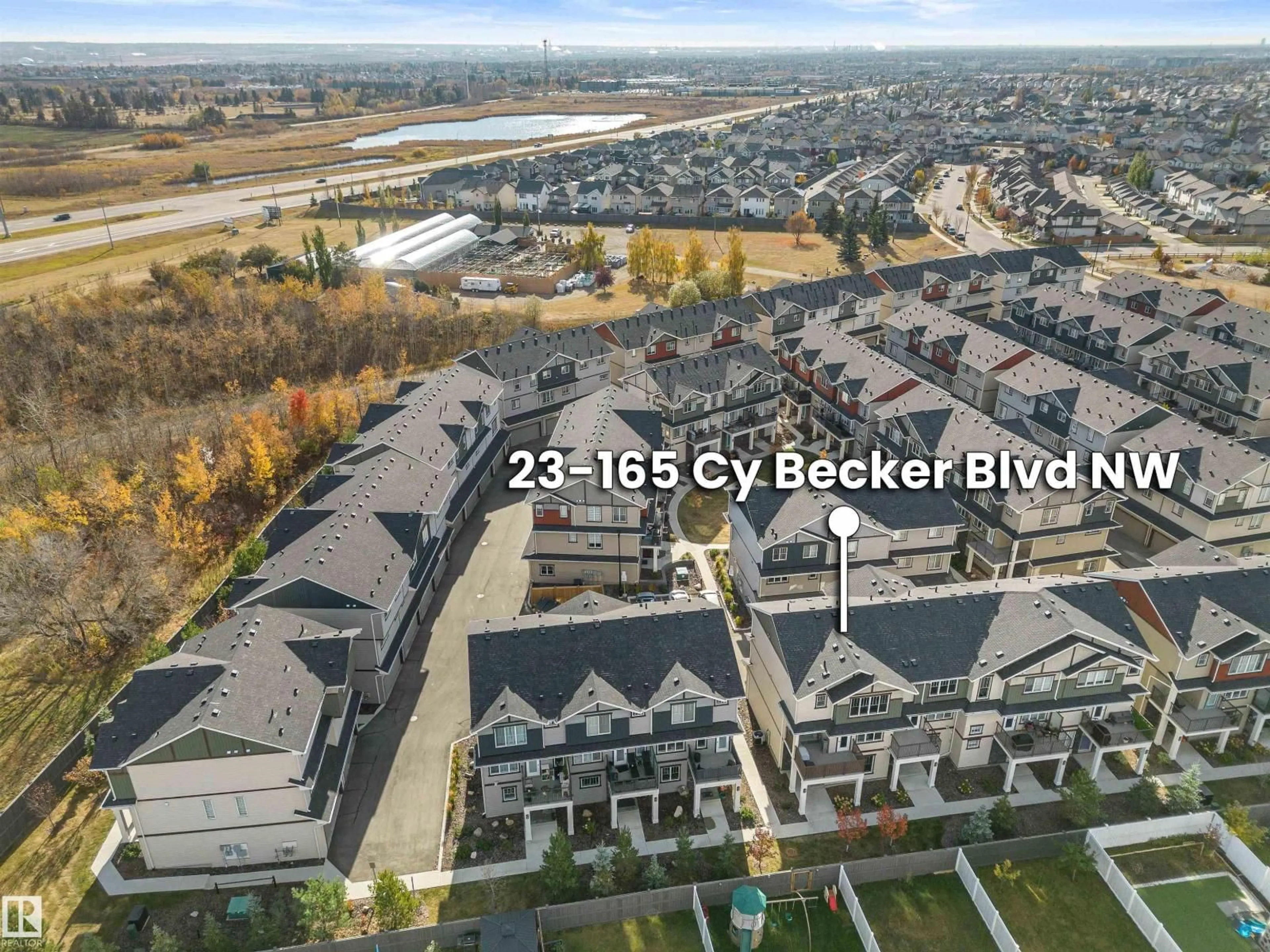 A pic from outside/outdoor area/front of a property/back of a property/a pic from drone, unknown for #23 - 165 CY BECKER BV, Edmonton Alberta T5Y6M1
