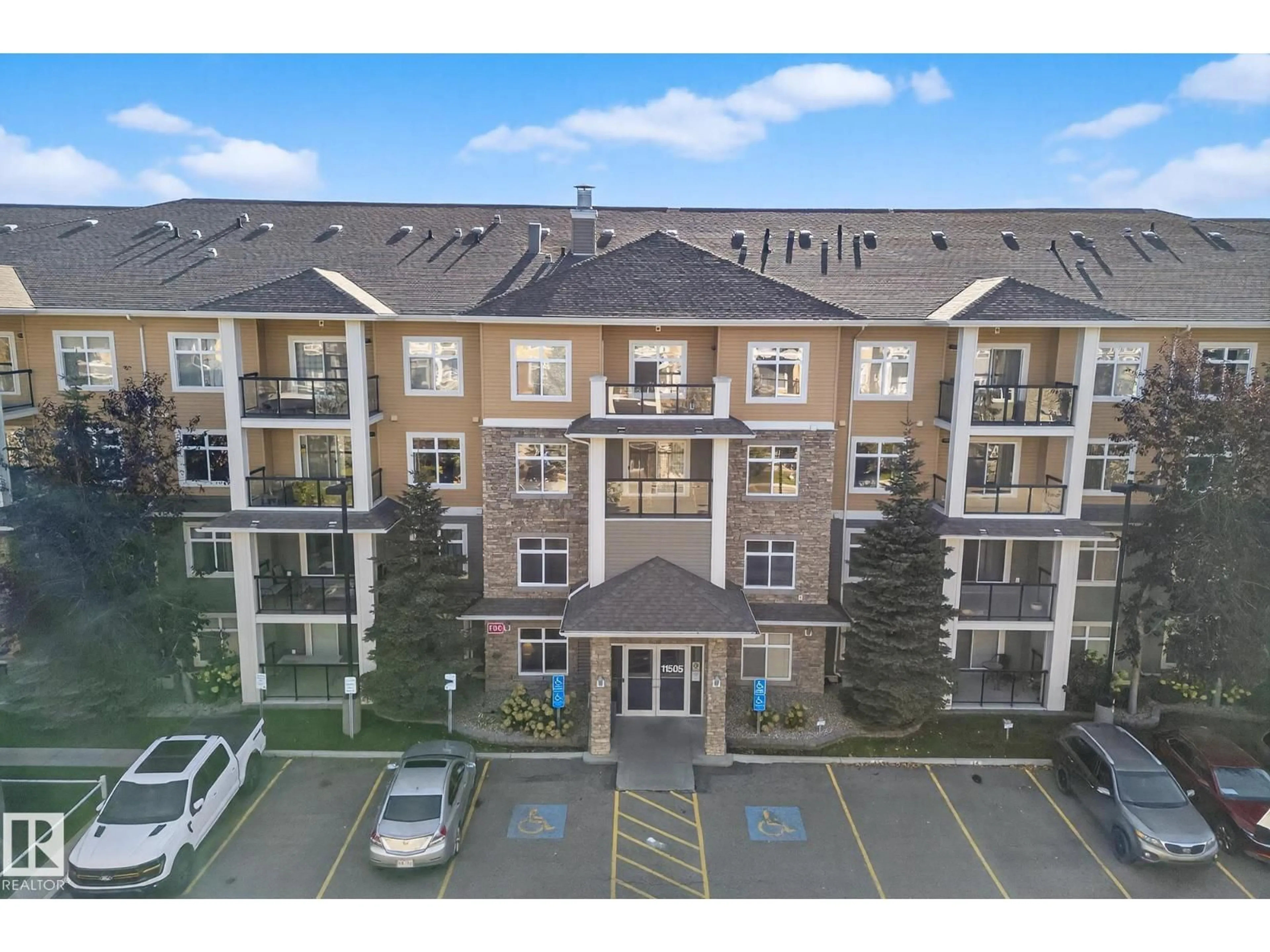 A pic from outside/outdoor area/front of a property/back of a property/a pic from drone, mountain view for #445 - 11505 ELLERSLIE RD, Edmonton Alberta T6W2A9
