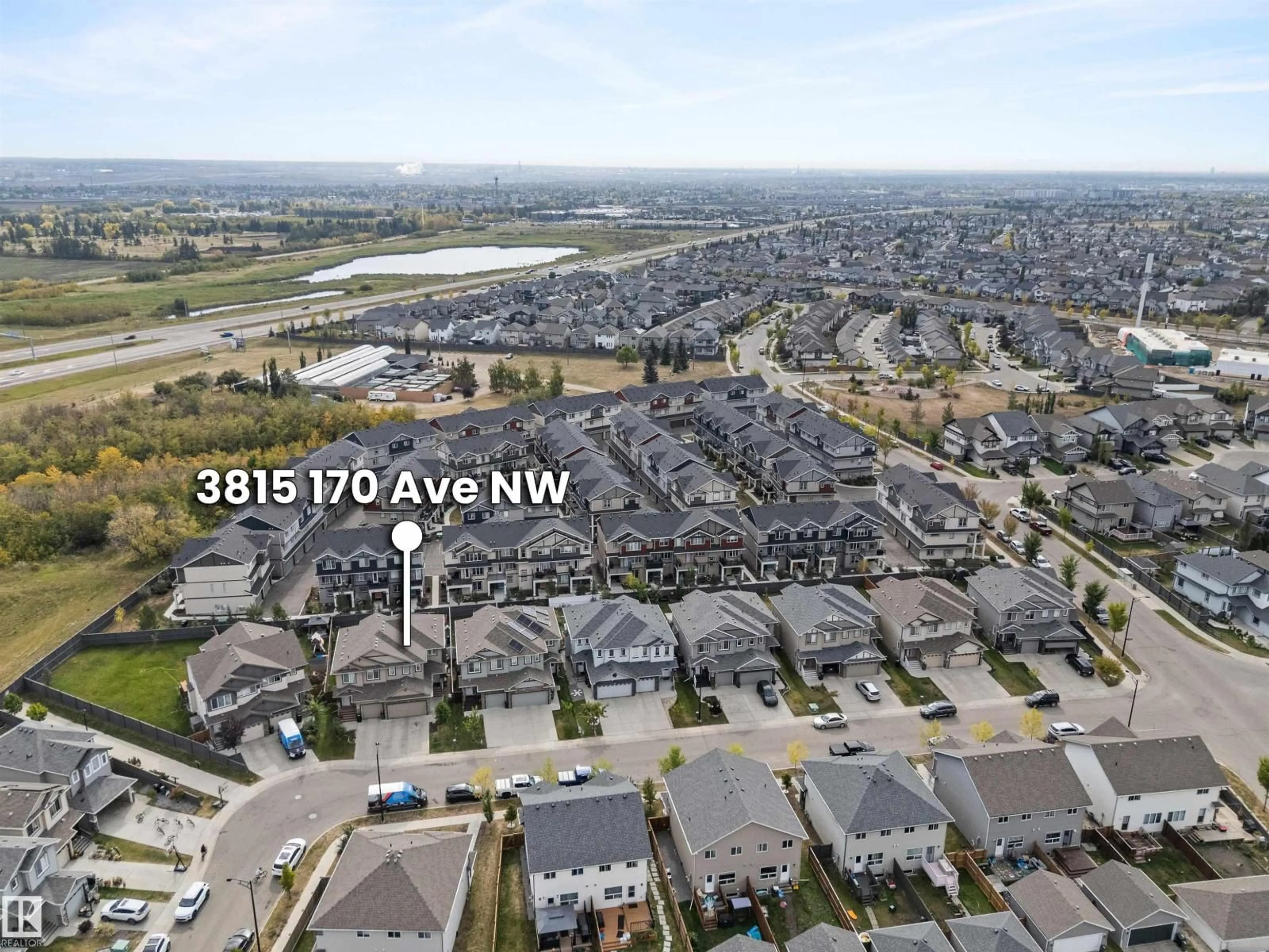 A pic from outside/outdoor area/front of a property/back of a property/a pic from drone, mountain view for 3815 170 AV, Edmonton Alberta T5Y3S2