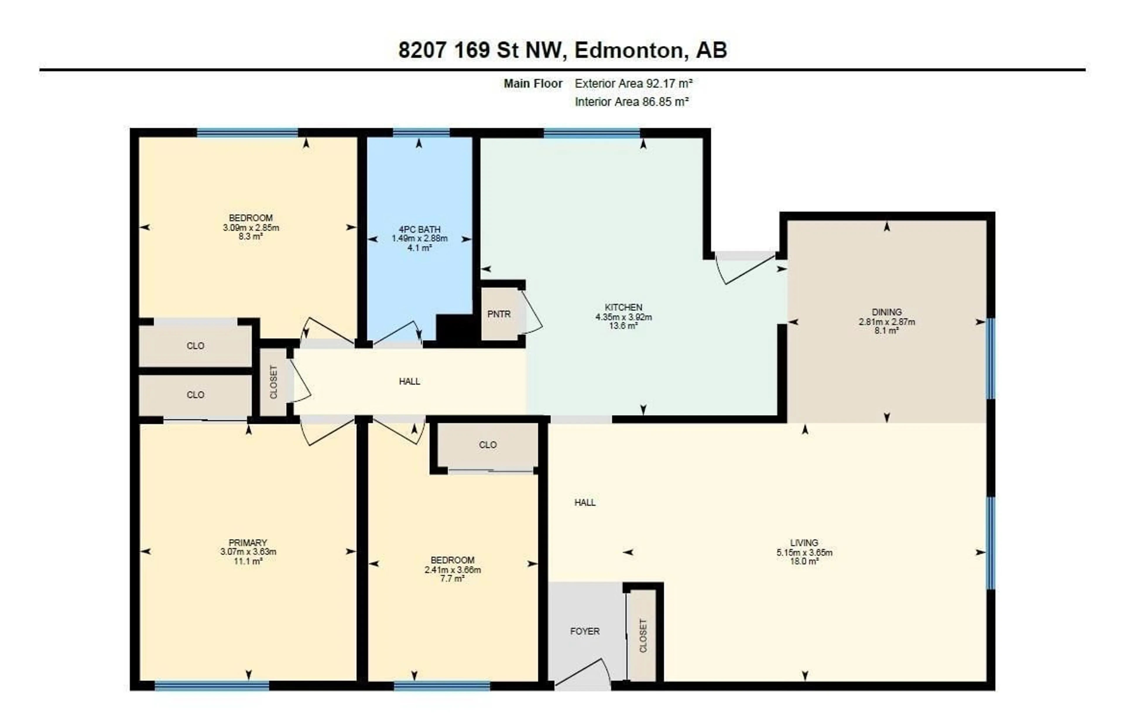 Floor plan for NW - 8207 169 ST, Edmonton Alberta T5R2W4