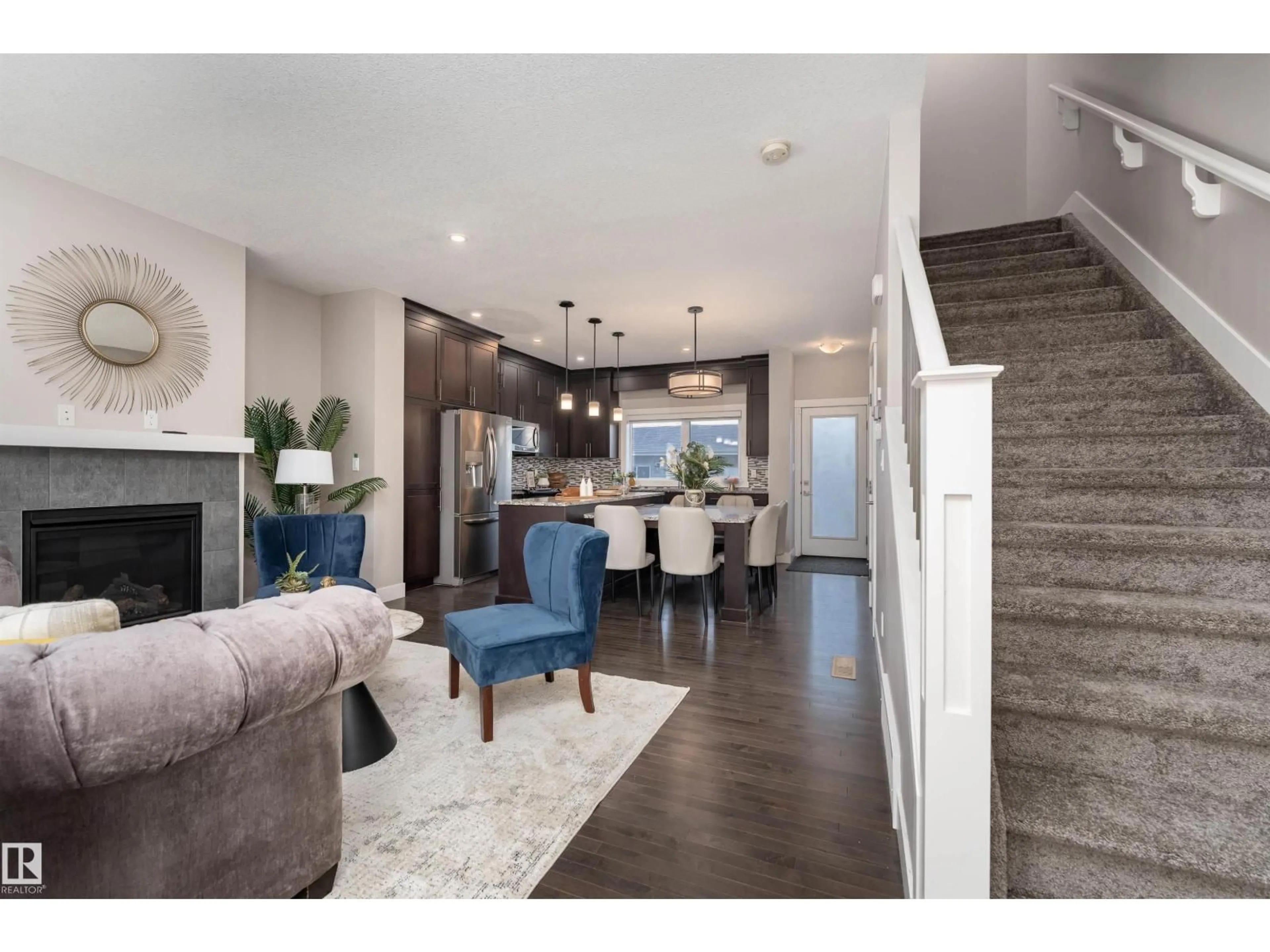 Open concept kitchen, wood/laminate floor for 388 ALLARD BV, Edmonton Alberta T6W3T6