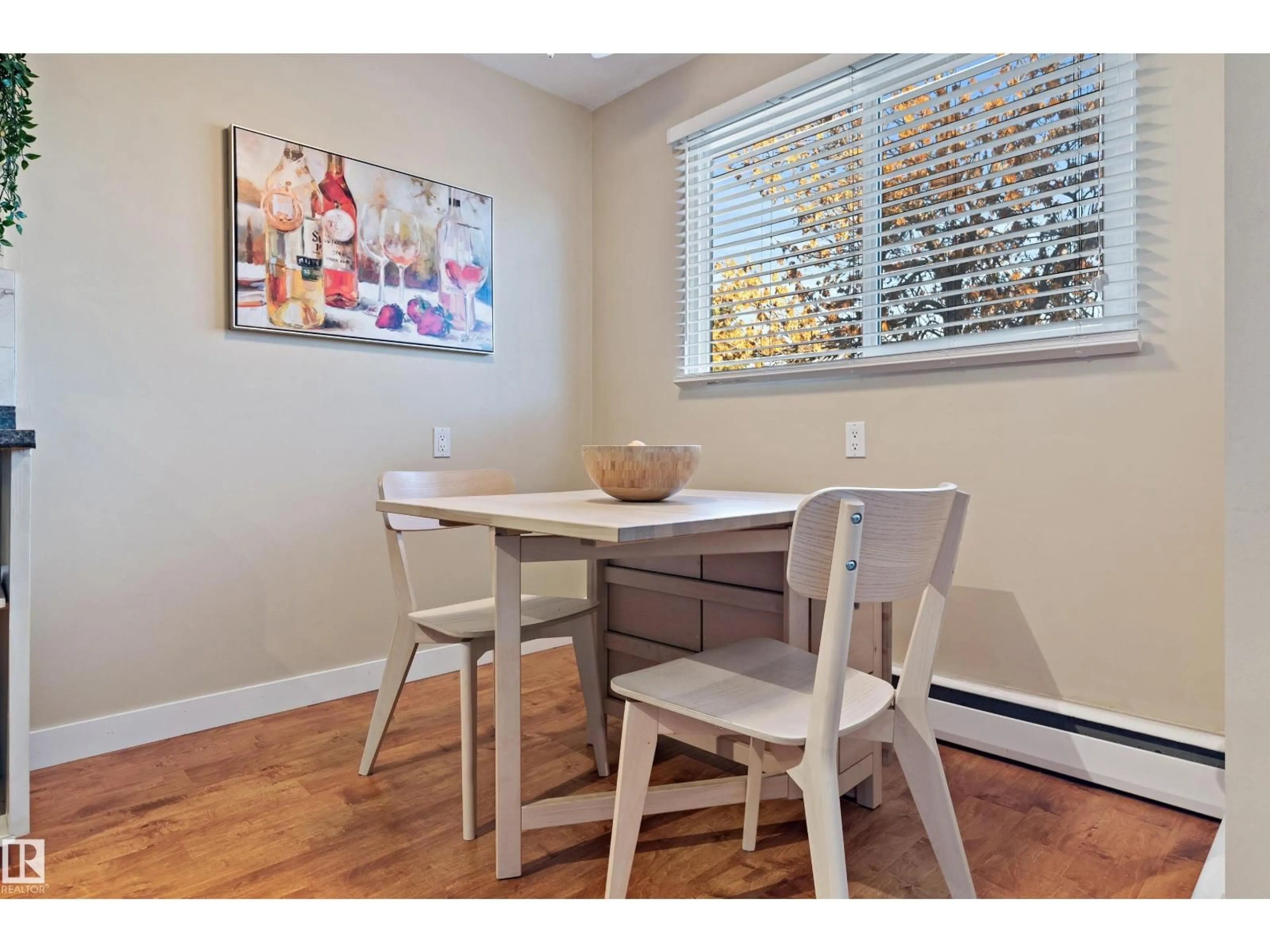 Dining room, wood/laminate floor for #10 - 5635 105 ST, Edmonton Alberta T6H2N2