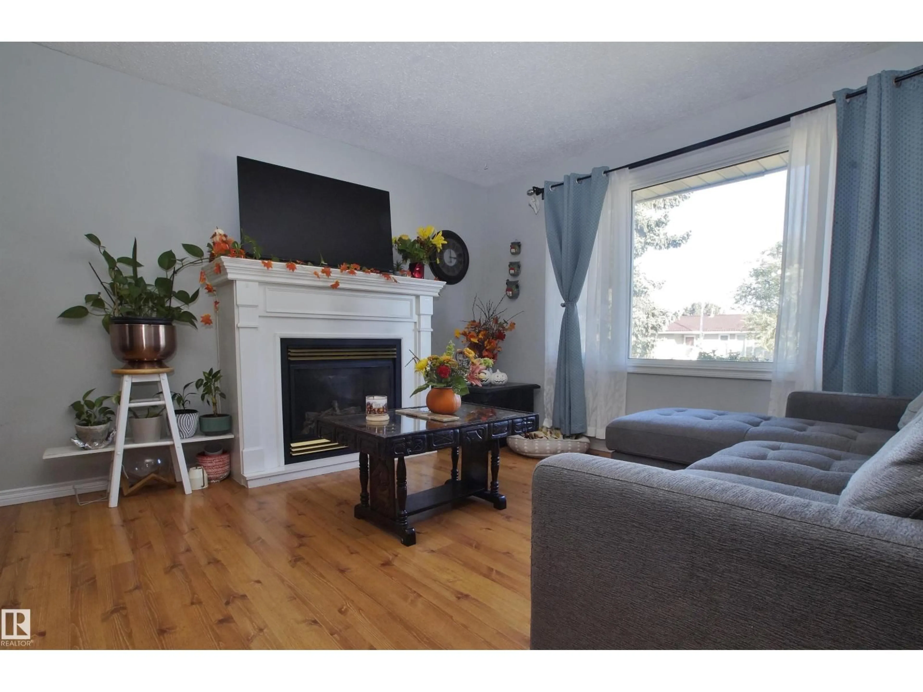 Living room with furniture, wood/laminate floor for 190 CLAREVIEW RD, Edmonton Alberta T5A3Y5