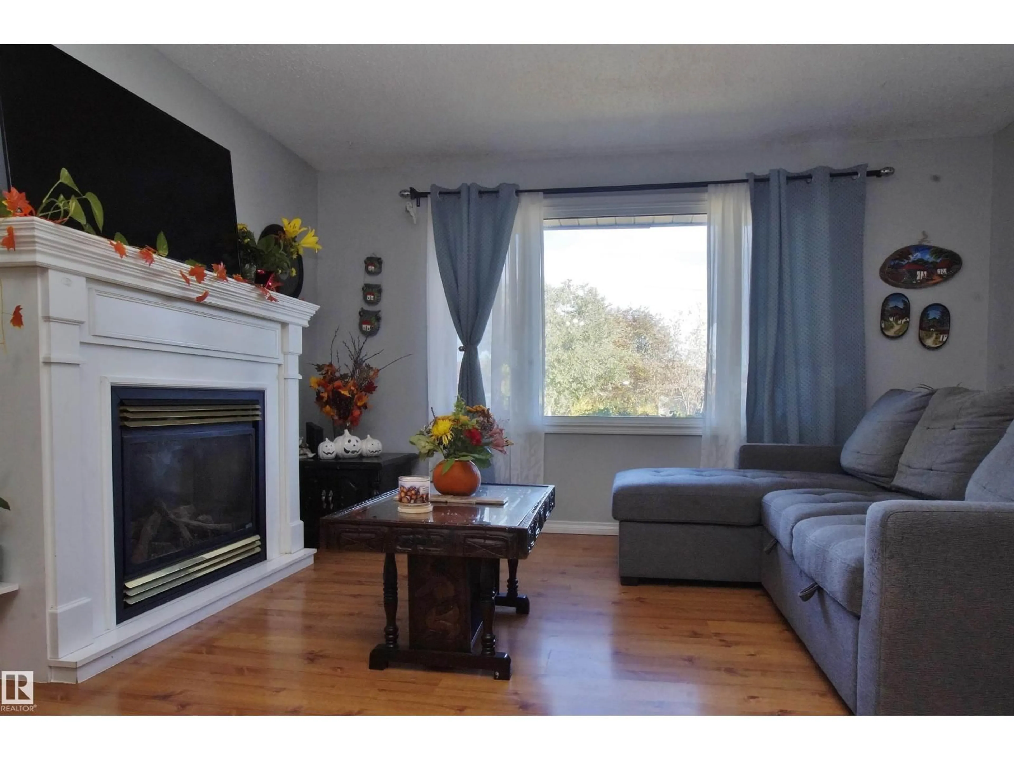 Living room with furniture, wood/laminate floor for 190 CLAREVIEW RD, Edmonton Alberta T5A3Y5