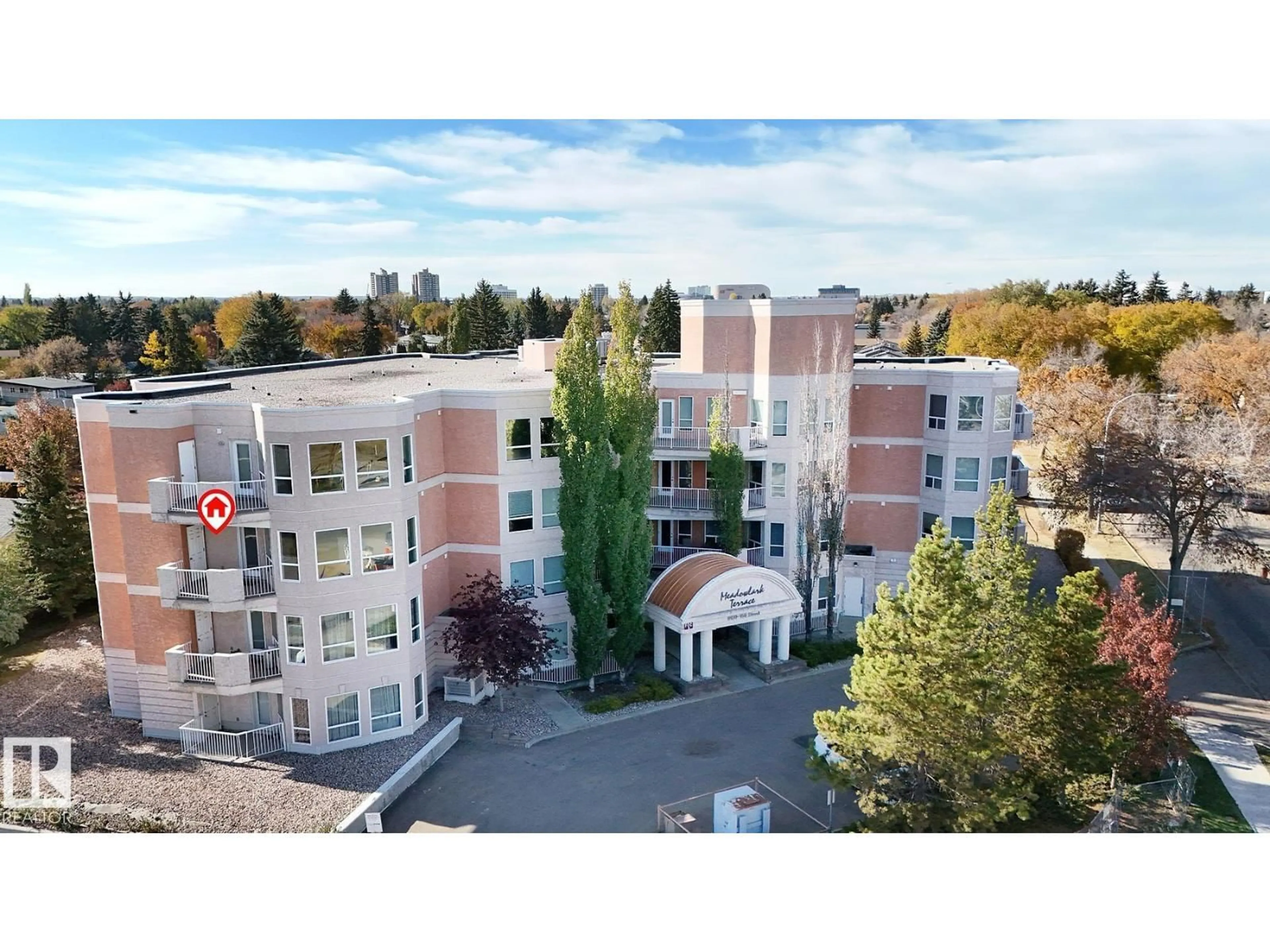A pic from outside/outdoor area/front of a property/back of a property/a pic from drone, building for #308 - 9120 156 ST, Edmonton Alberta T5R1Y8