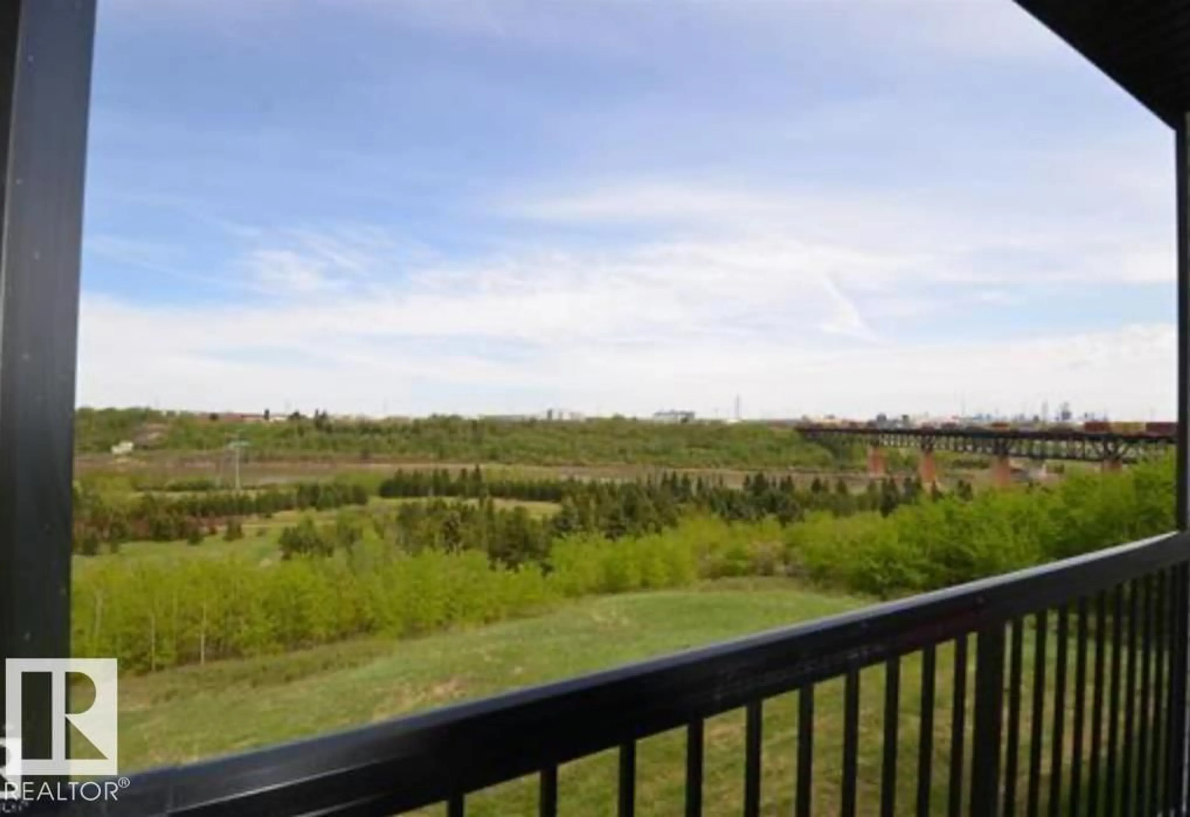 Balcony in the apartment, water/lake/river/ocean view for #351 - 1196 HYNDMAN RD, Edmonton Alberta T5A0X8