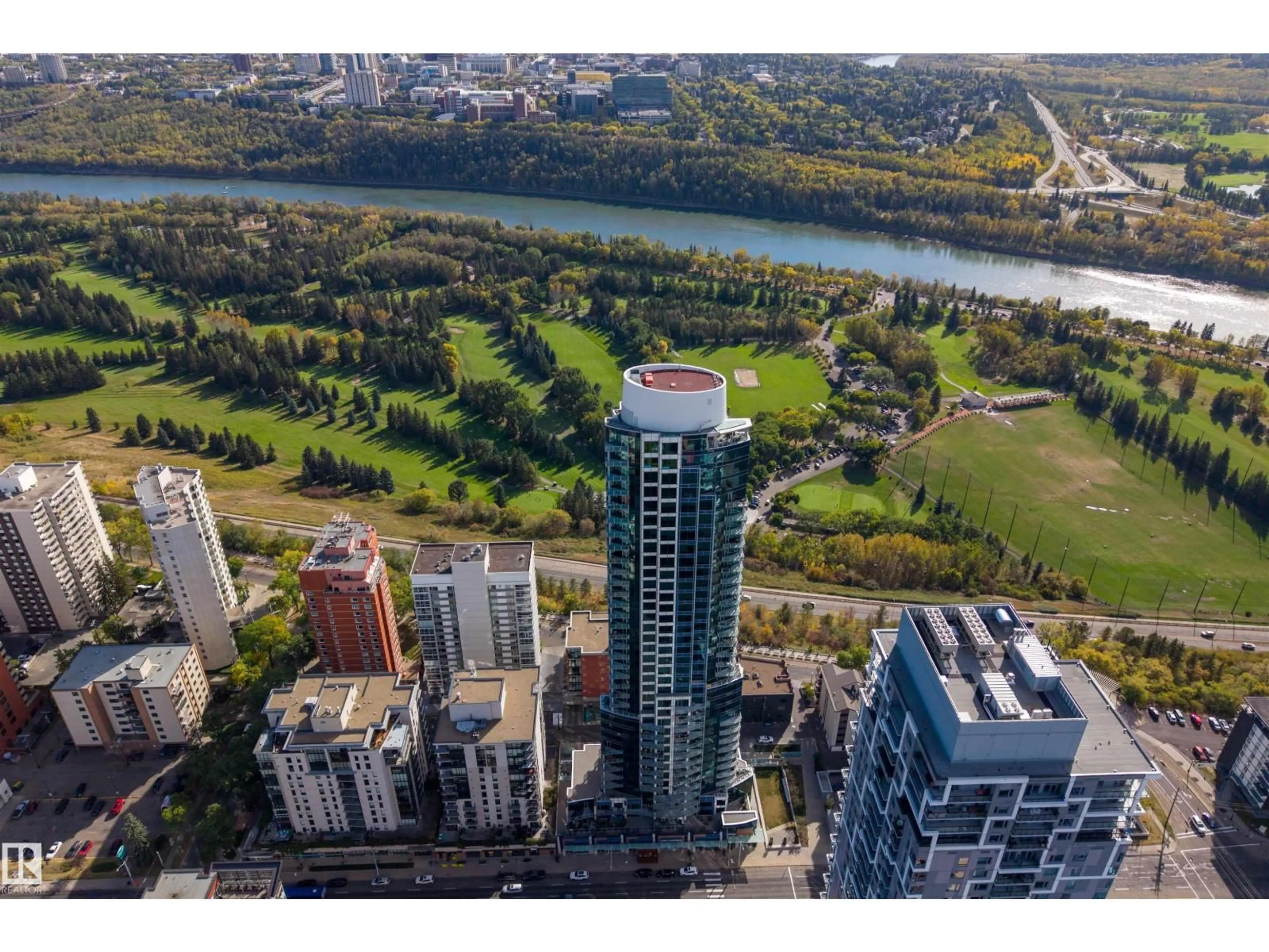 A pic from outside/outdoor area/front of a property/back of a property/a pic from drone, city buildings view from balcony for #3201 - 11969 JASPER AV, Edmonton Alberta T5K0P1