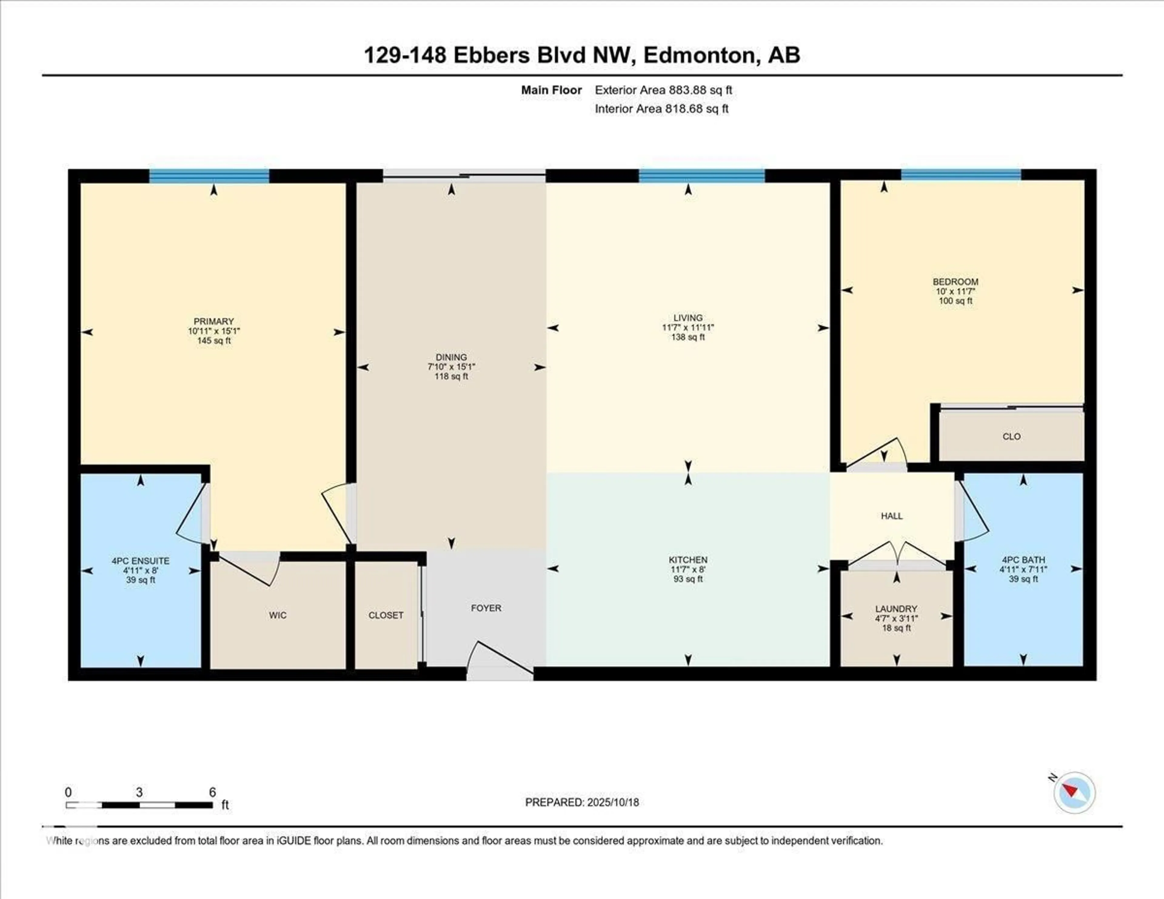 Floor plan for 148 - 129 EBBERS BV, Edmonton Alberta T5Y4A4