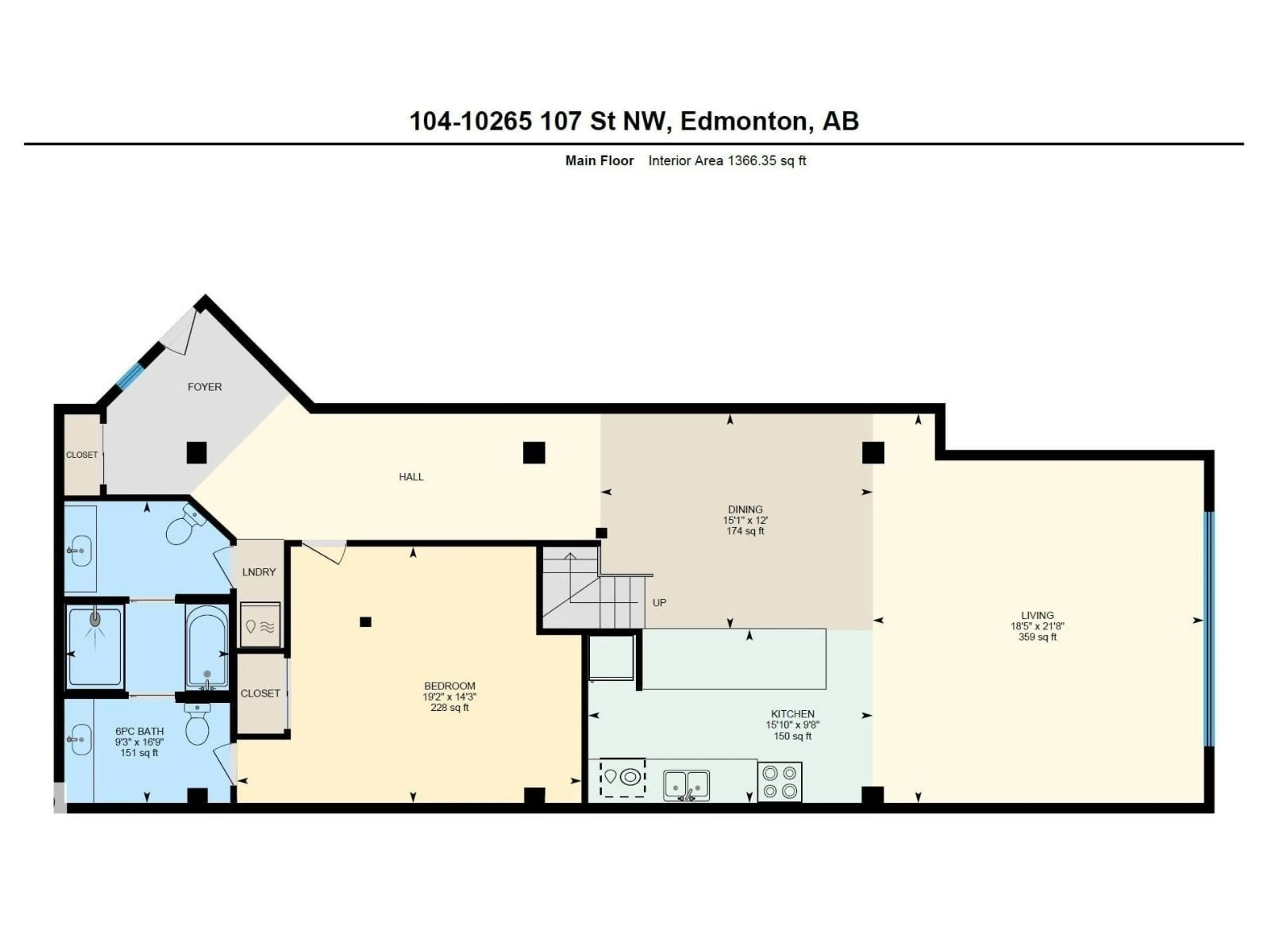 Floor plan for #104 - 10265 107 ST, Edmonton Alberta T5J5G2