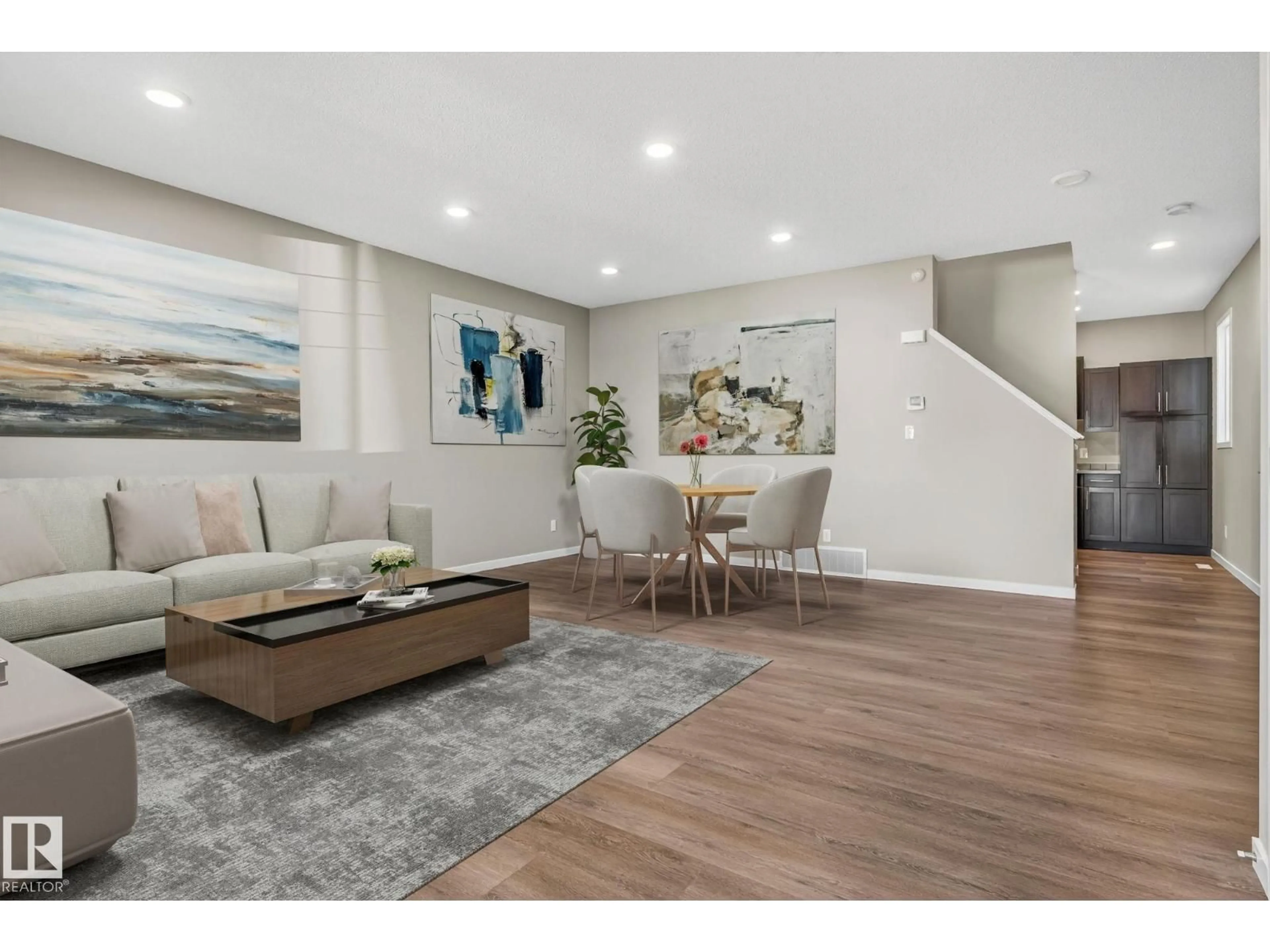 Living room with furniture, wood/laminate floor for 21 SIERRA WD, Fort Saskatchewan Alberta T8L0T3