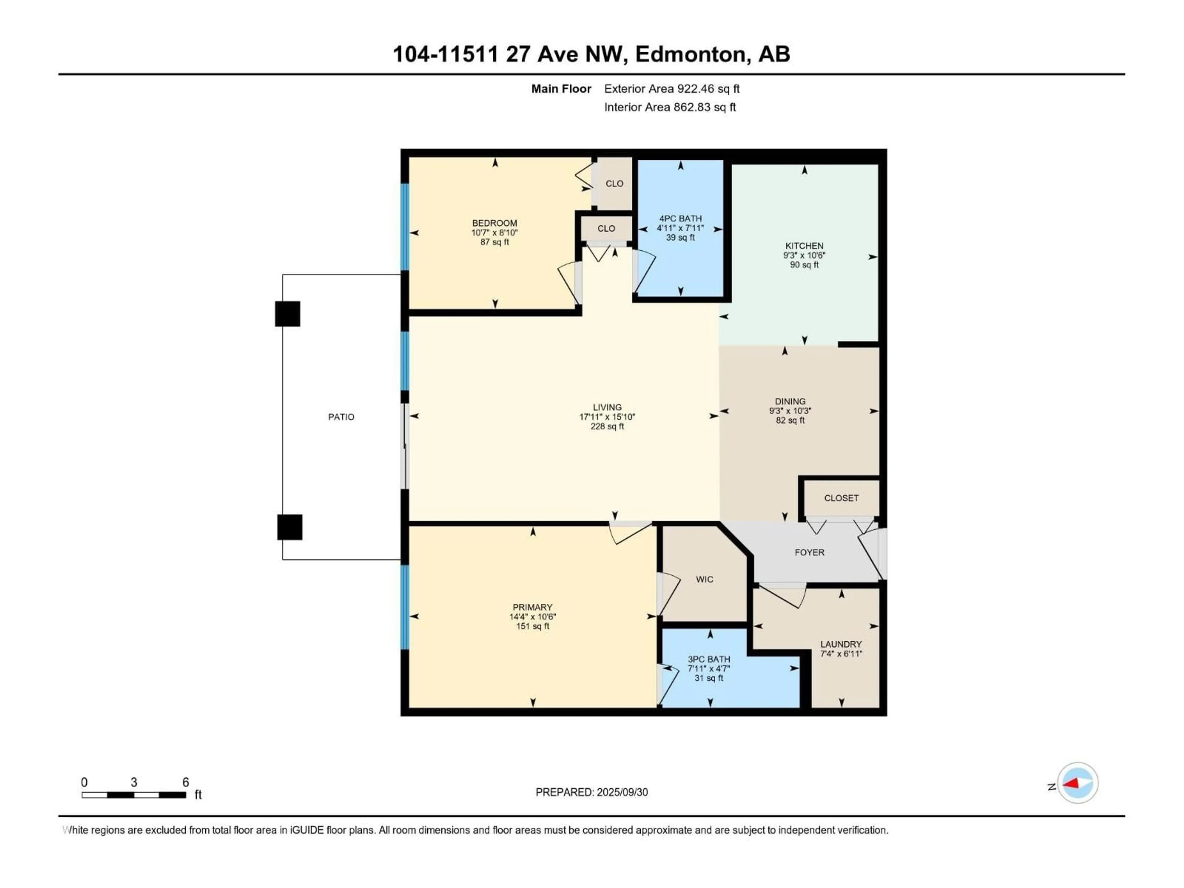 Floor plan for #105 - 11511 27 AV, Edmonton Alberta T6J7J8