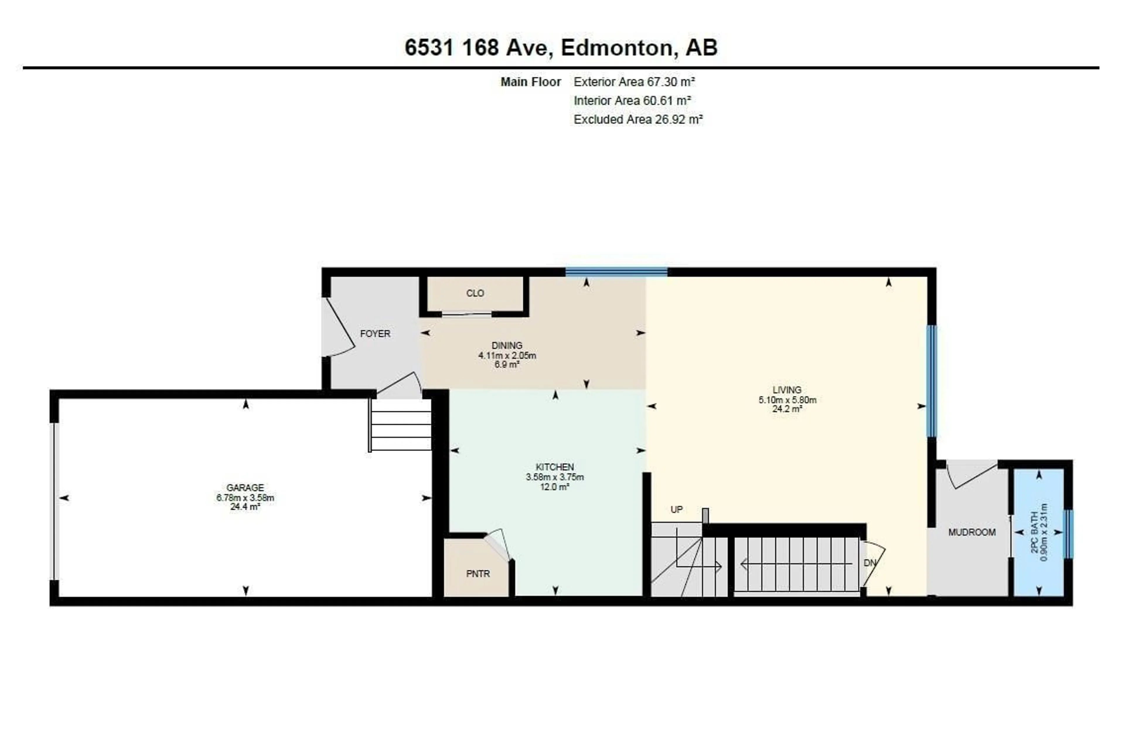 Floor plan for 6531 168 AV, Edmonton Alberta T5Y3X9