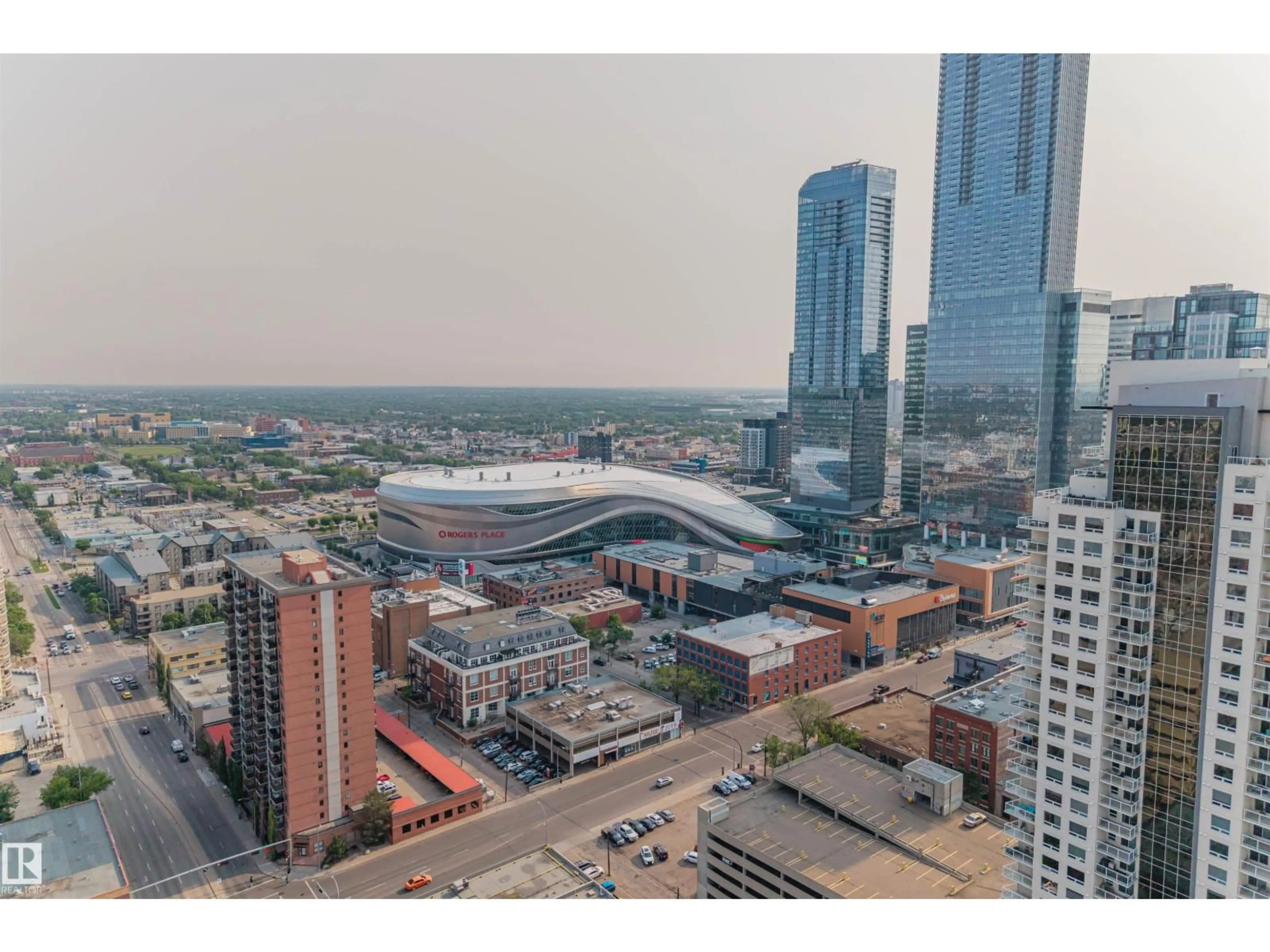 A pic from outside/outdoor area/front of a property/back of a property/a pic from drone, city buildings view from balcony for 10152 - 1201 104 ST, Edmonton Alberta T5J0B6