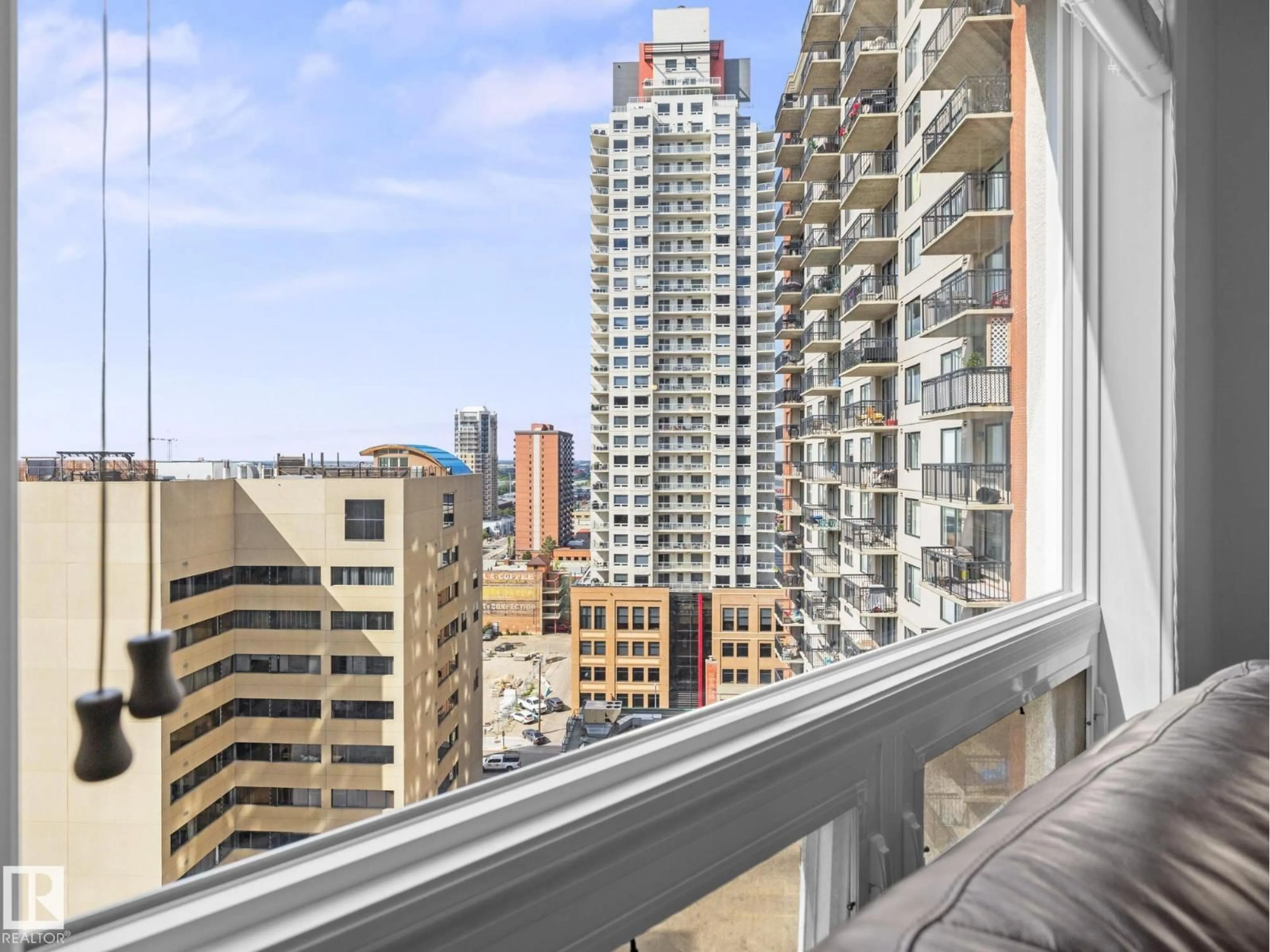 Balcony in the apartment, city buildings view from balcony for 10152 - 1201 104 ST, Edmonton Alberta T5J0B6