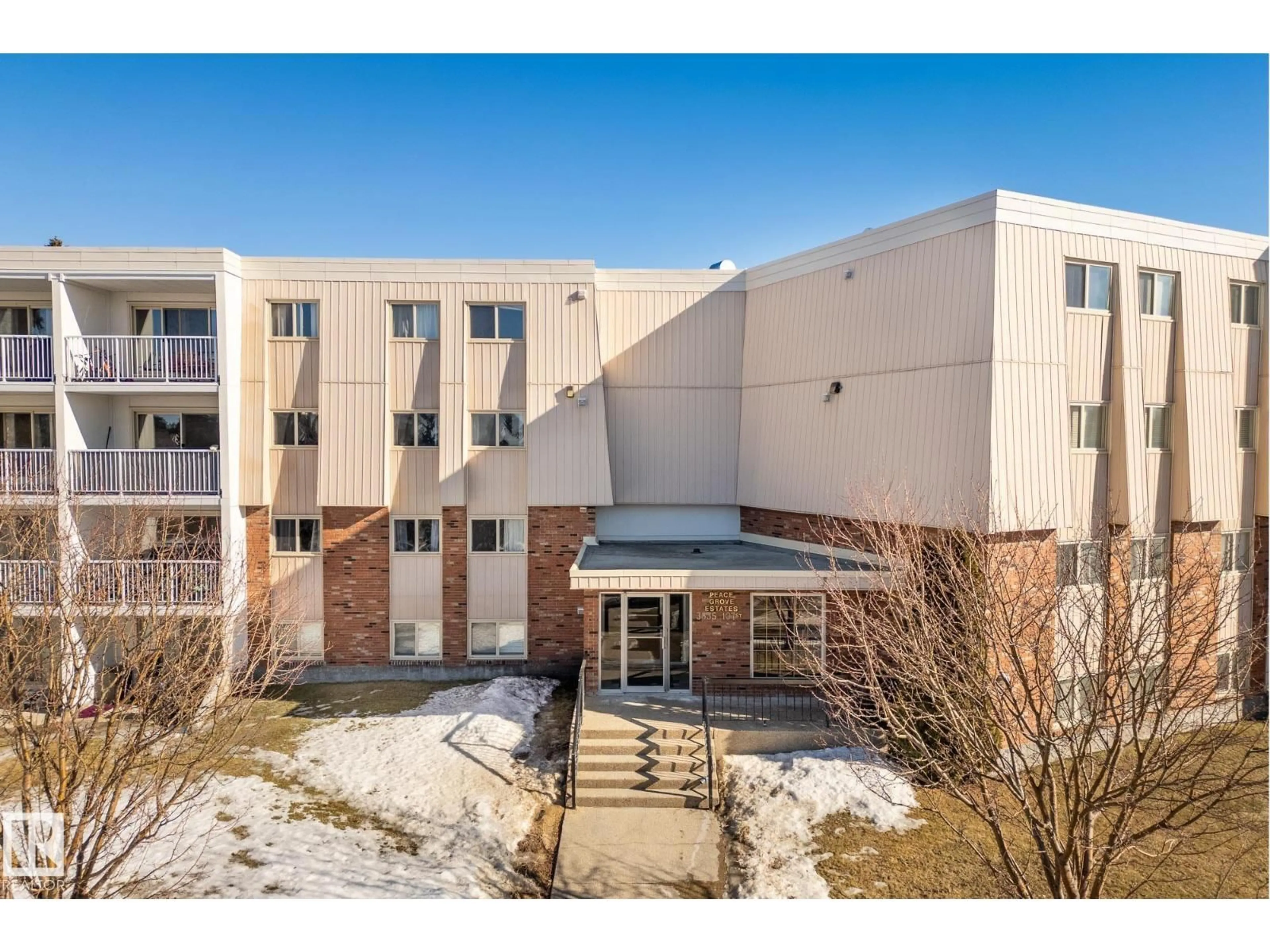 A pic from outside/outdoor area/front of a property/back of a property/a pic from drone, building for 402 - 3835 107 ST, Edmonton Alberta T6N2N7