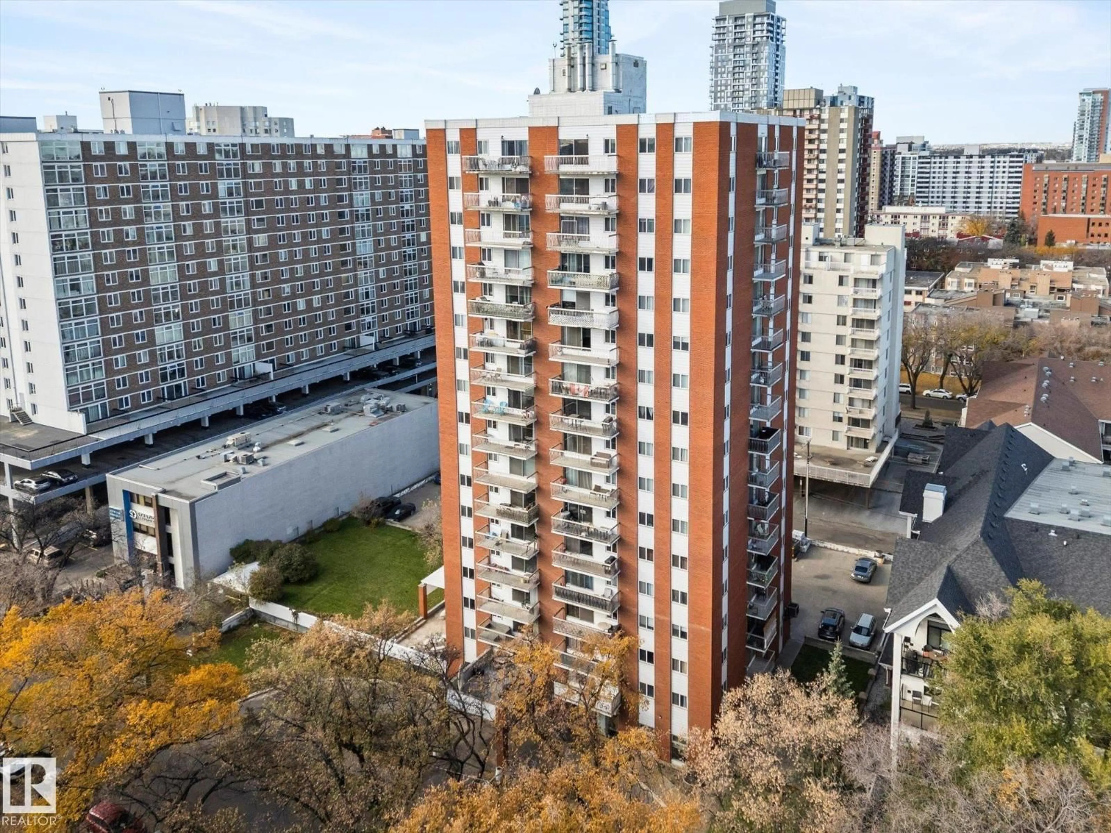 A pic from outside/outdoor area/front of a property/back of a property/a pic from drone, city buildings view from balcony for 10150 - 1203 117 ST NW, Edmonton Alberta T5K2J2
