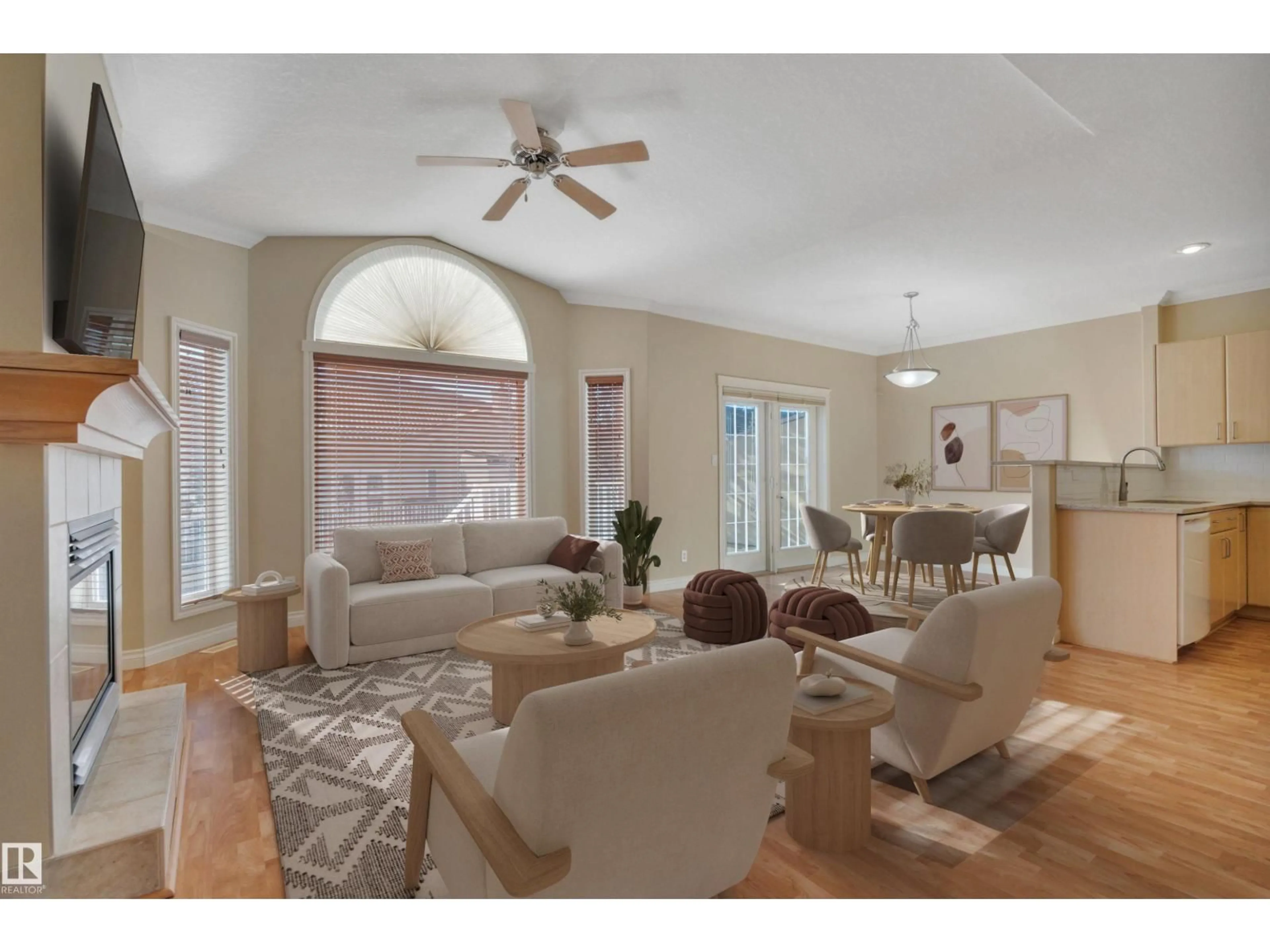 Living room with furniture, wood/laminate floor for #41 - 13808 155 AV, Edmonton Alberta T6V1T8