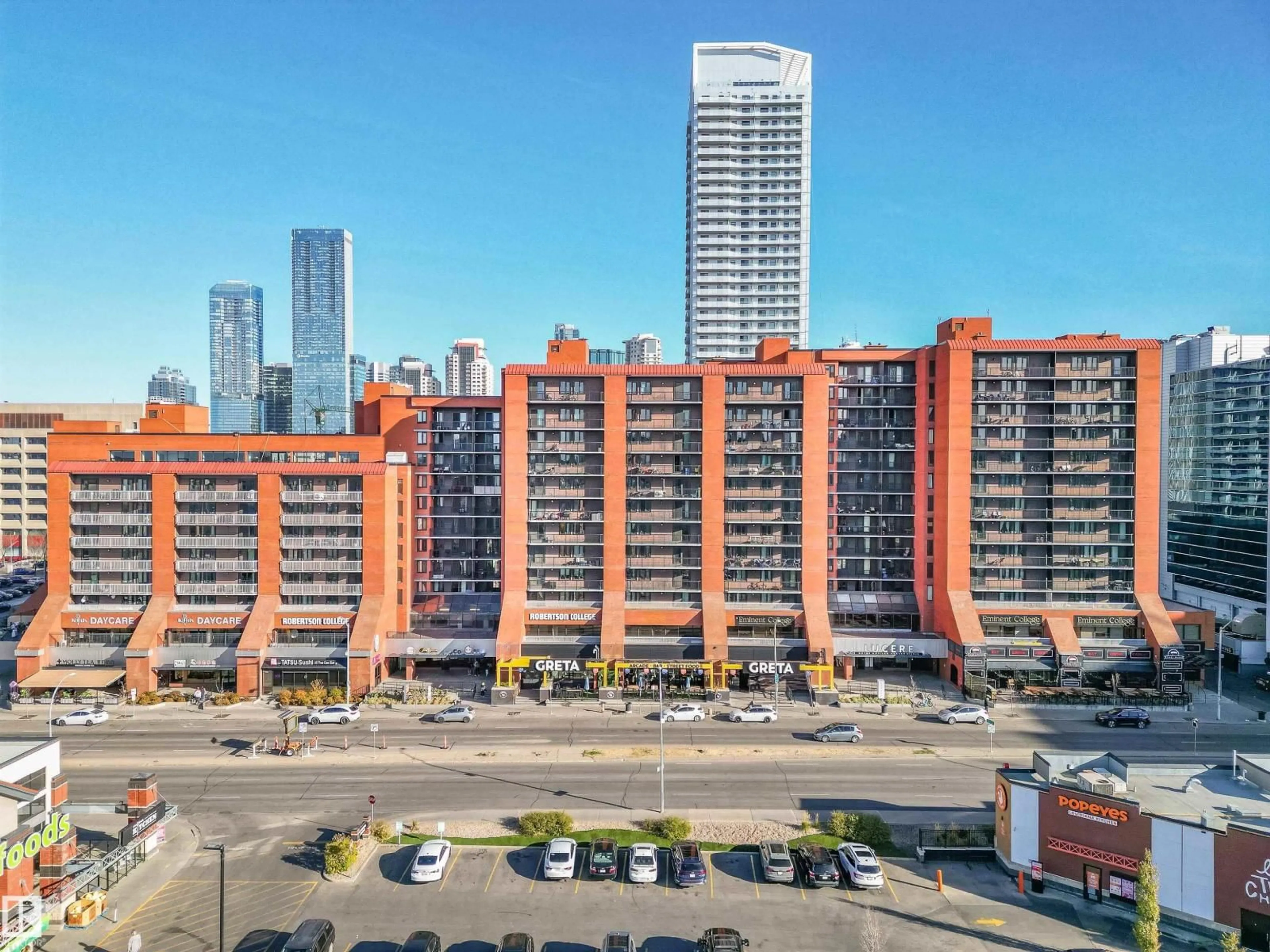 A pic from outside/outdoor area/front of a property/back of a property/a pic from drone, city buildings view from balcony for #802 - 10145 109 ST, Edmonton Alberta T5J3M5
