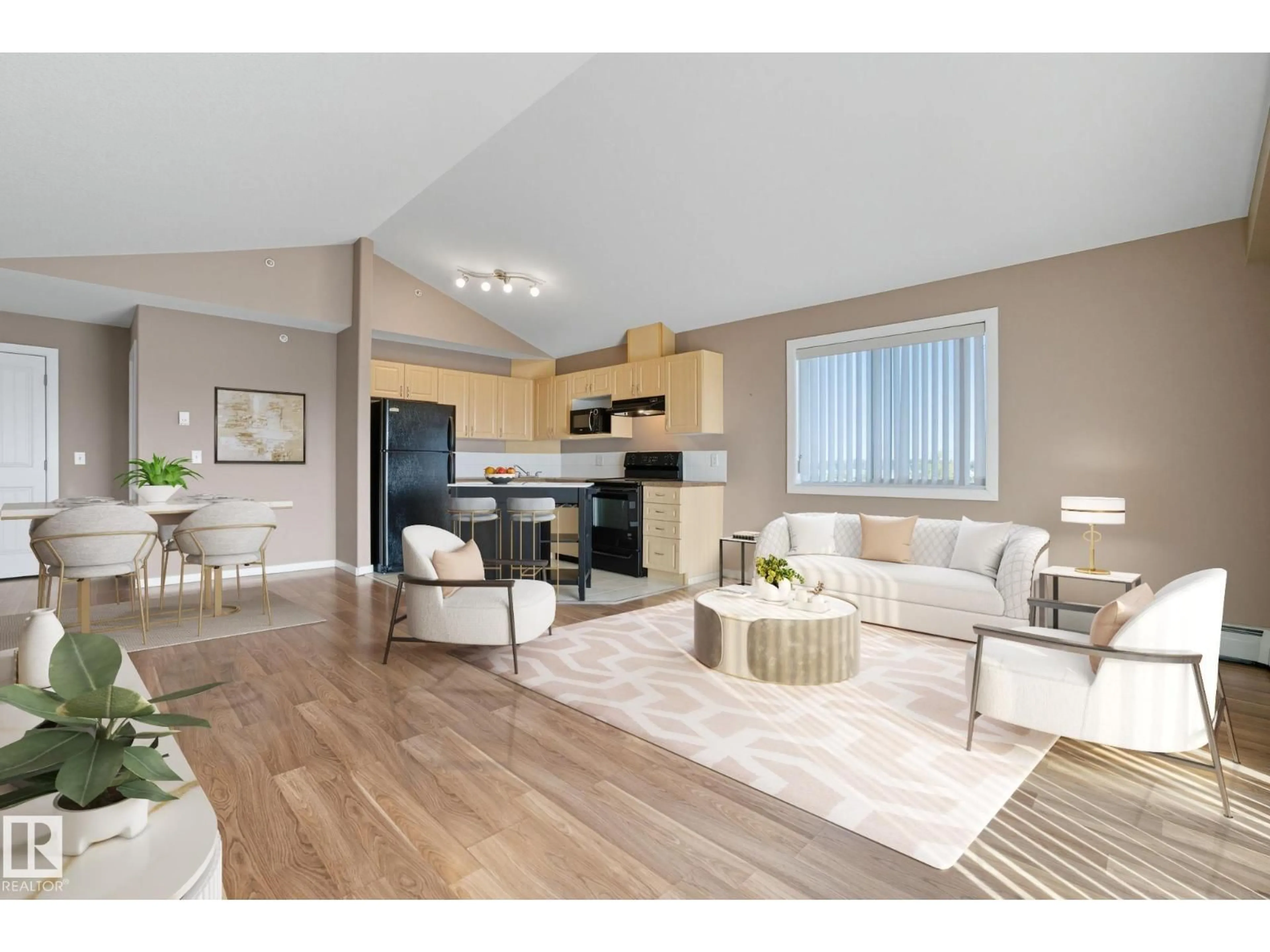 Living room with furniture, wood/laminate floor for #417 - 240 SPRUCE RIDGE RD, Spruce Grove Alberta T7X0G5