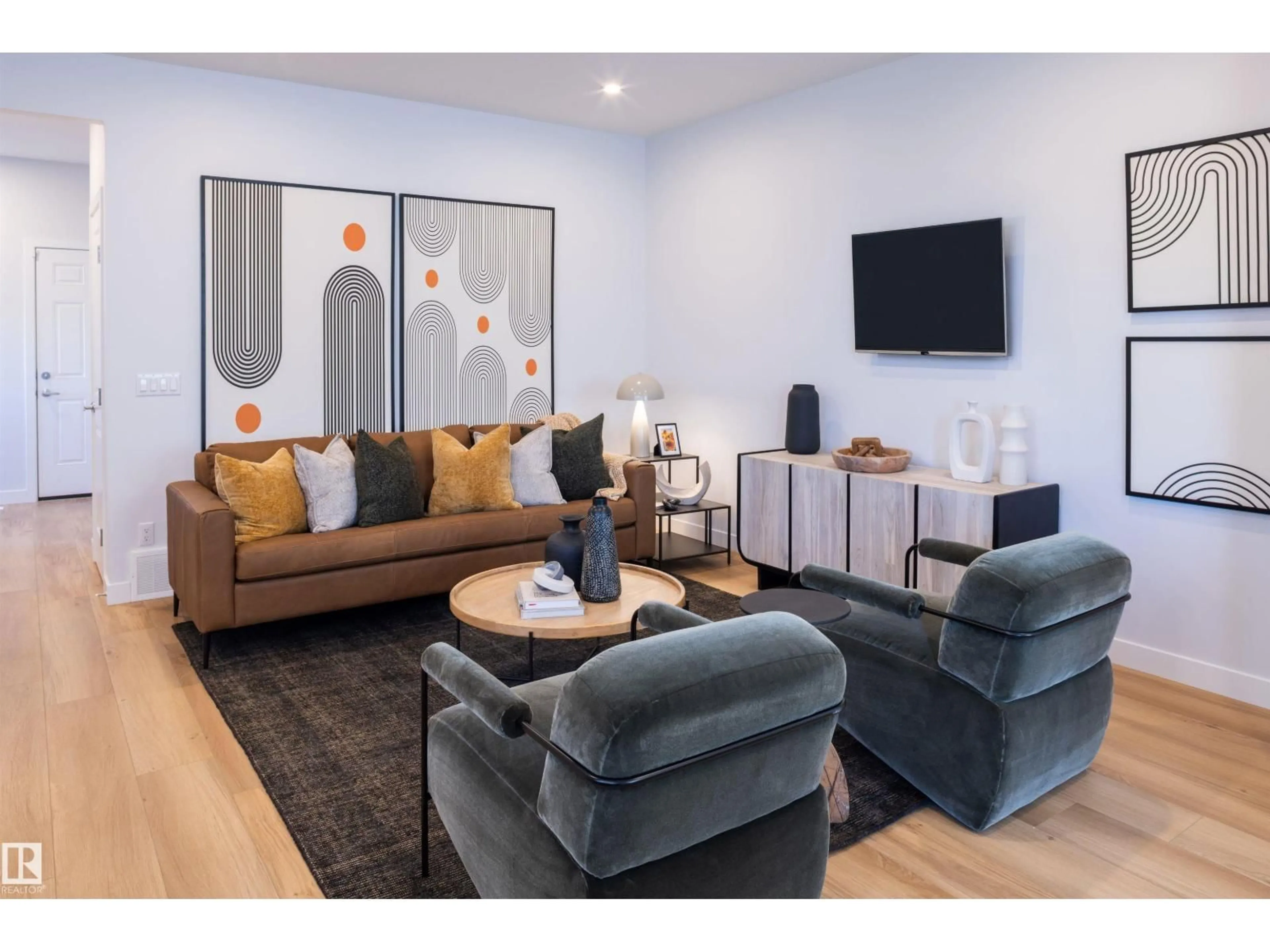 Living room with furniture, wood/laminate floor for 837 ROWAN CL, Edmonton Alberta T6X3J4