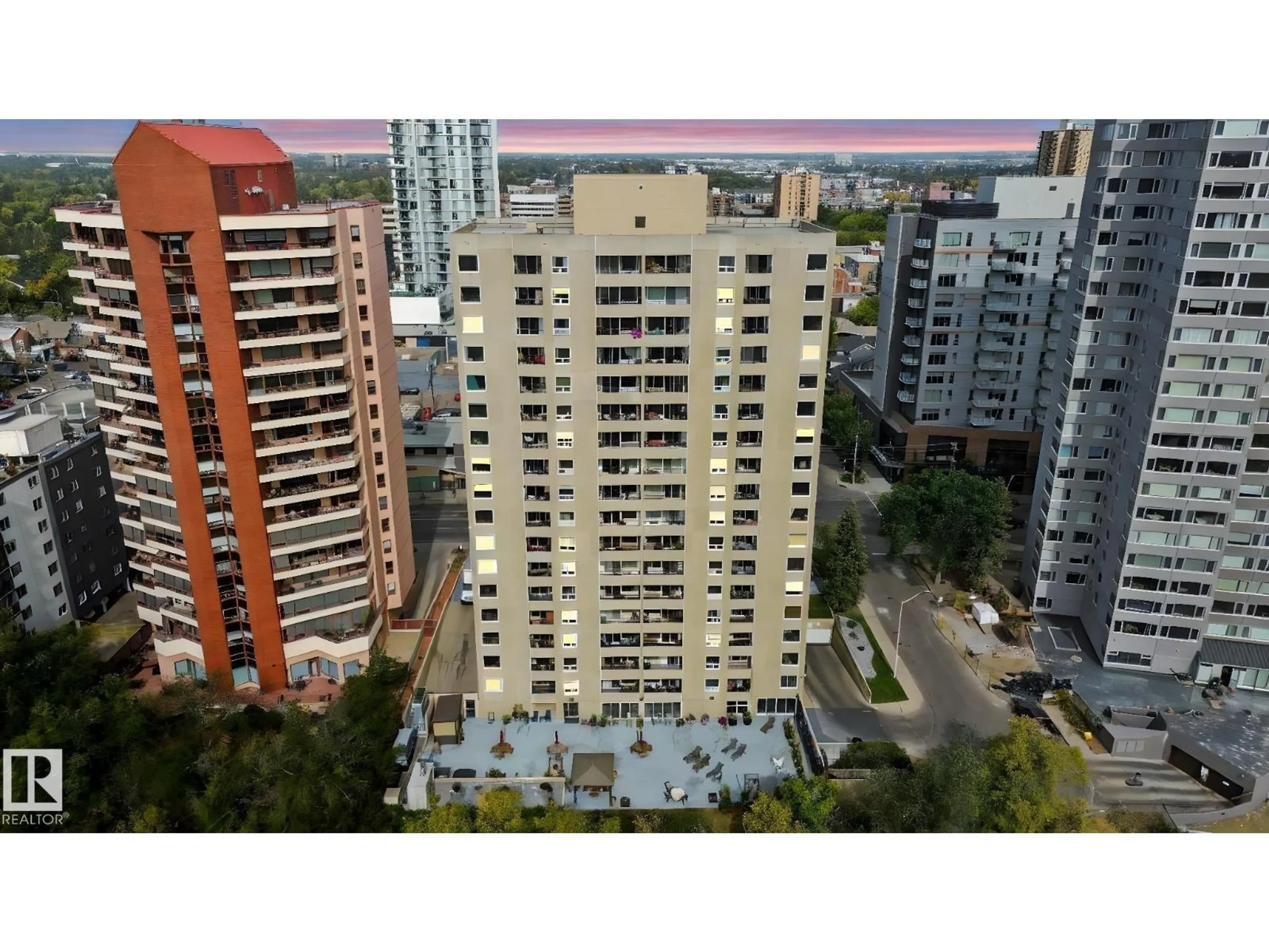 A pic from outside/outdoor area/front of a property/back of a property/a pic from drone, city buildings view from balcony for 1602 JASPER AV, Edmonton Alberta T5N3K7