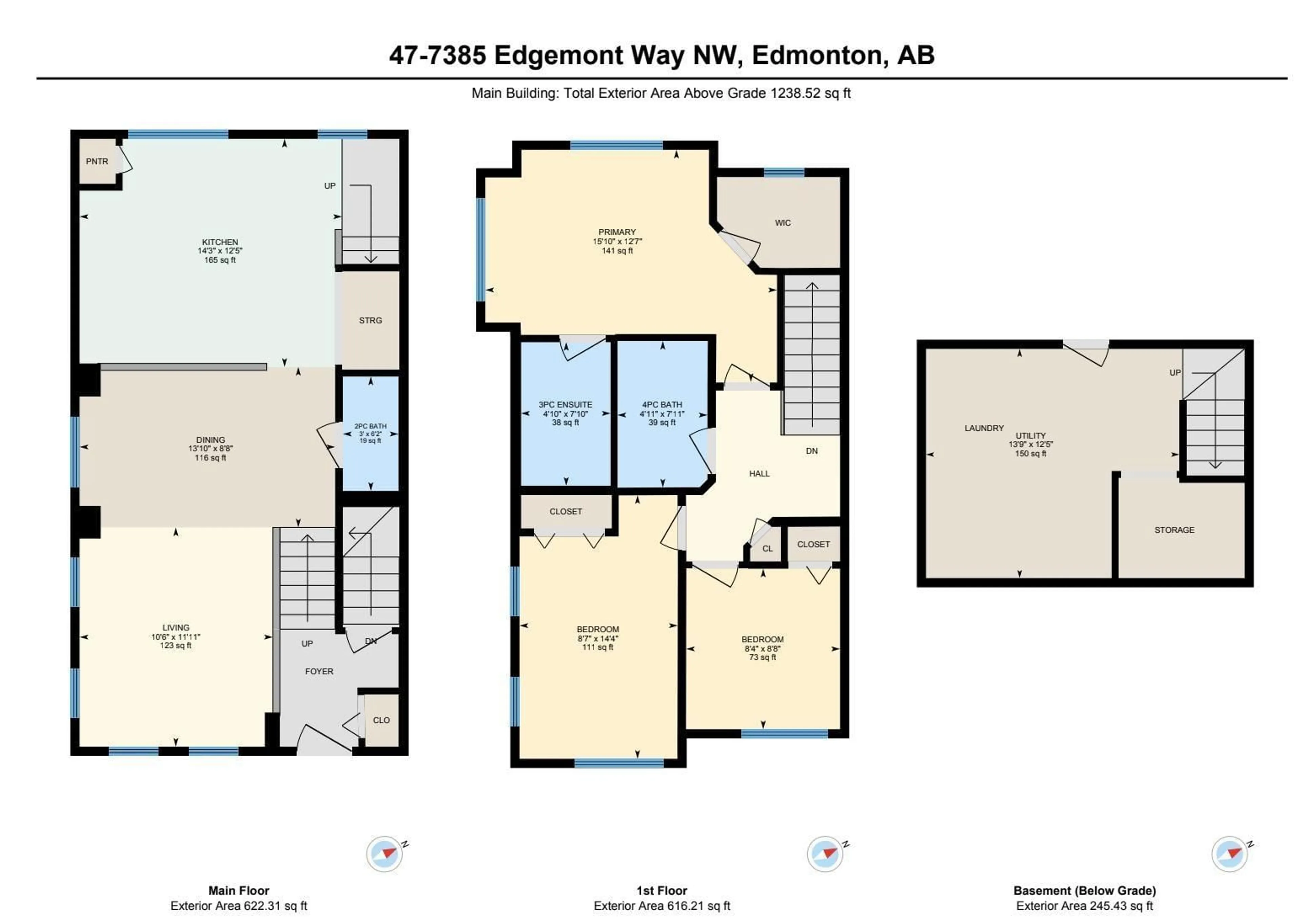 Floor plan for 47 - 7385 EDGEMONT WY, Edmonton Alberta T6M2N5