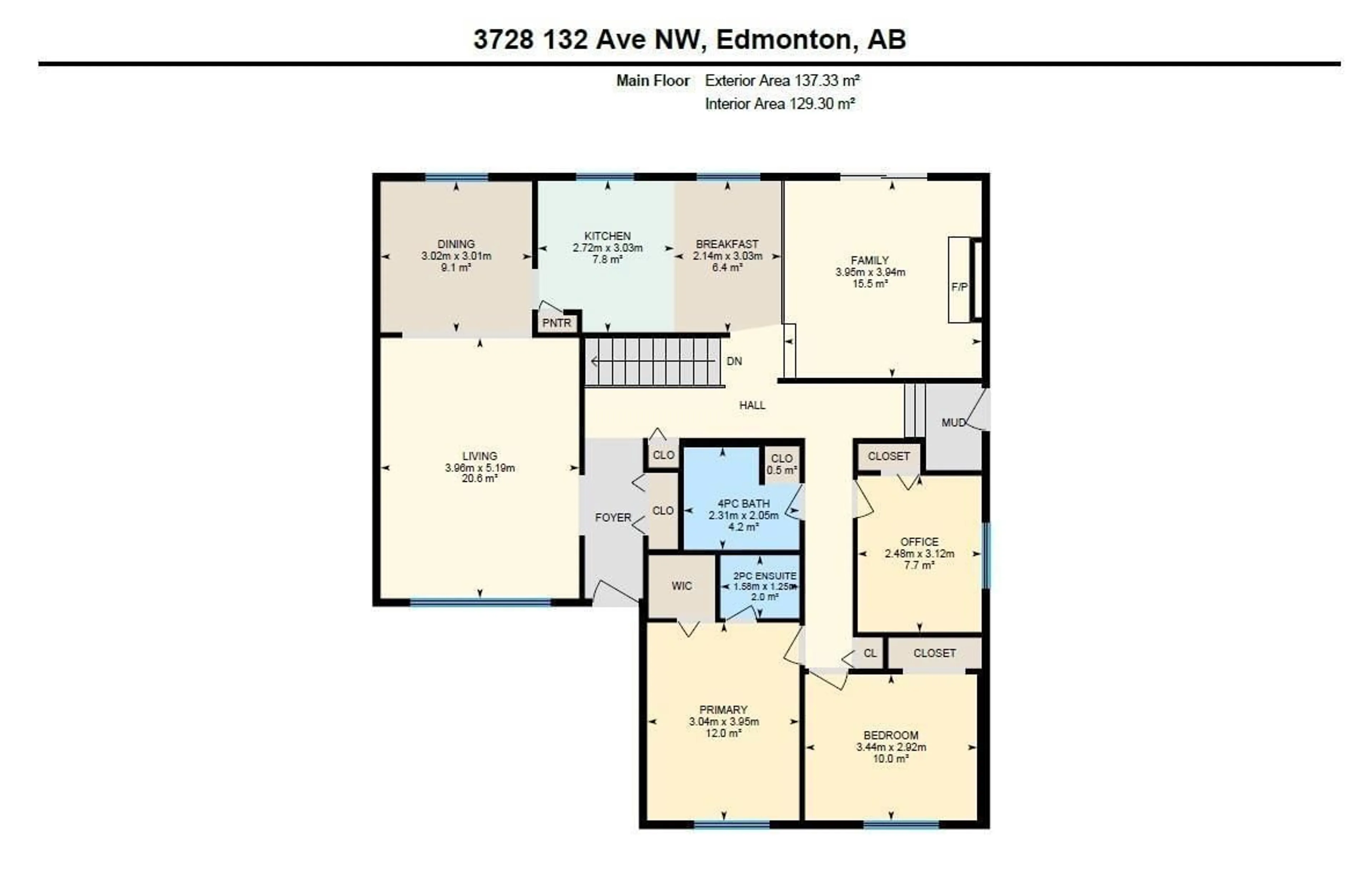 Floor plan for 3728 132 AV, Edmonton Alberta T5A3E7