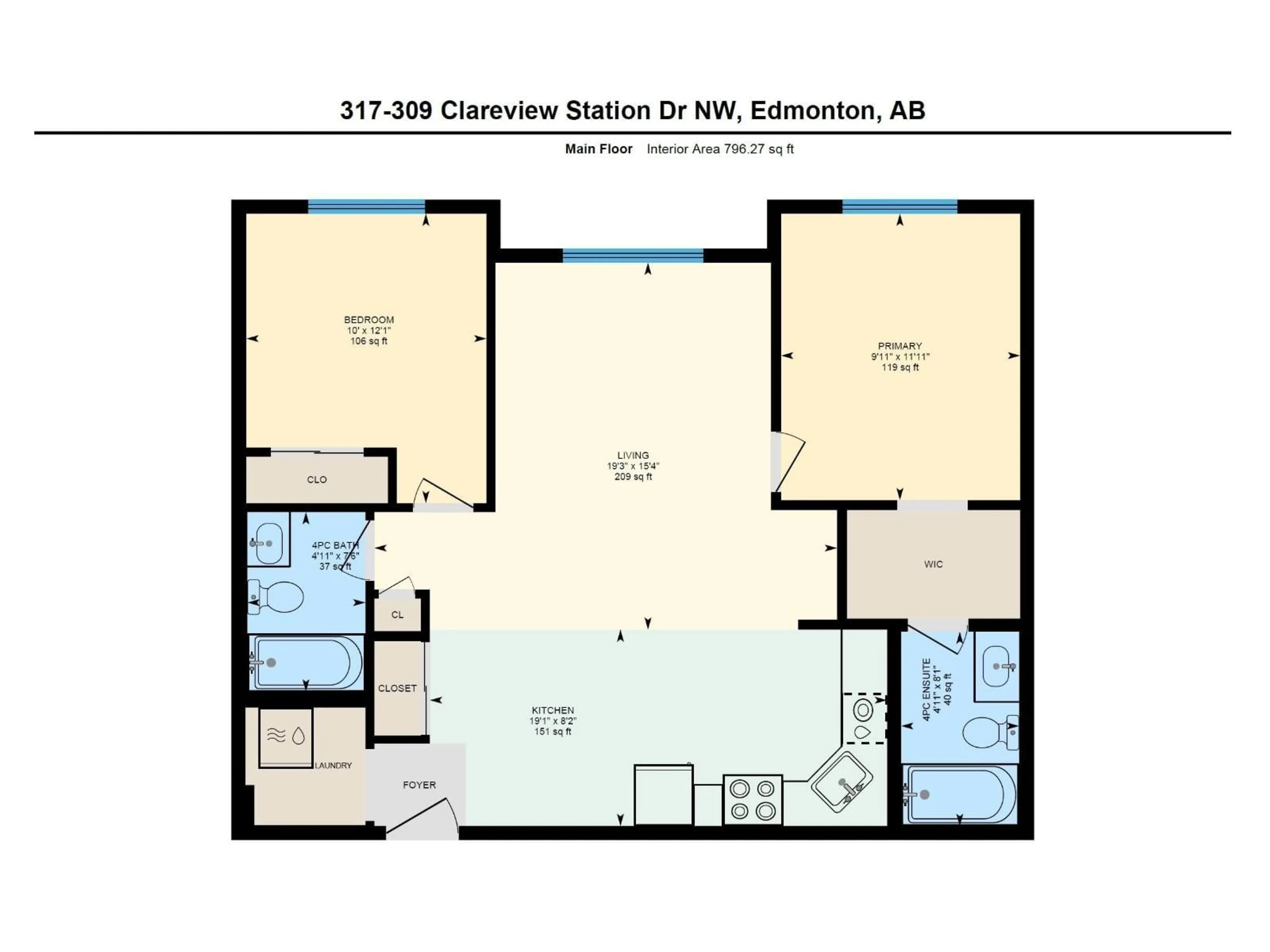 Floor plan for 309 - 317 CLAREVIEW STATION DR, Edmonton Alberta T5Y0C5
