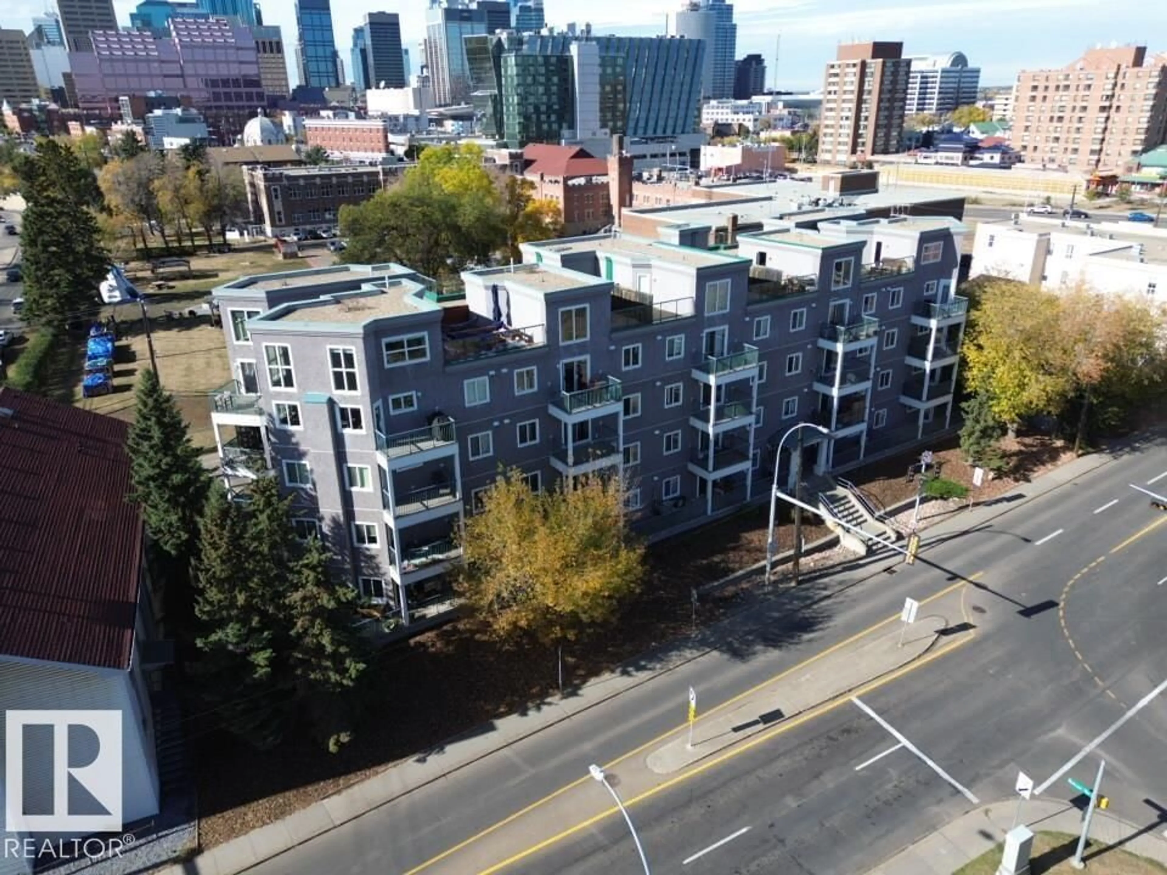 A pic from outside/outdoor area/front of a property/back of a property/a pic from drone, city buildings view from balcony for #208 - 10118 95 ST, Edmonton Alberta T5H4R6
