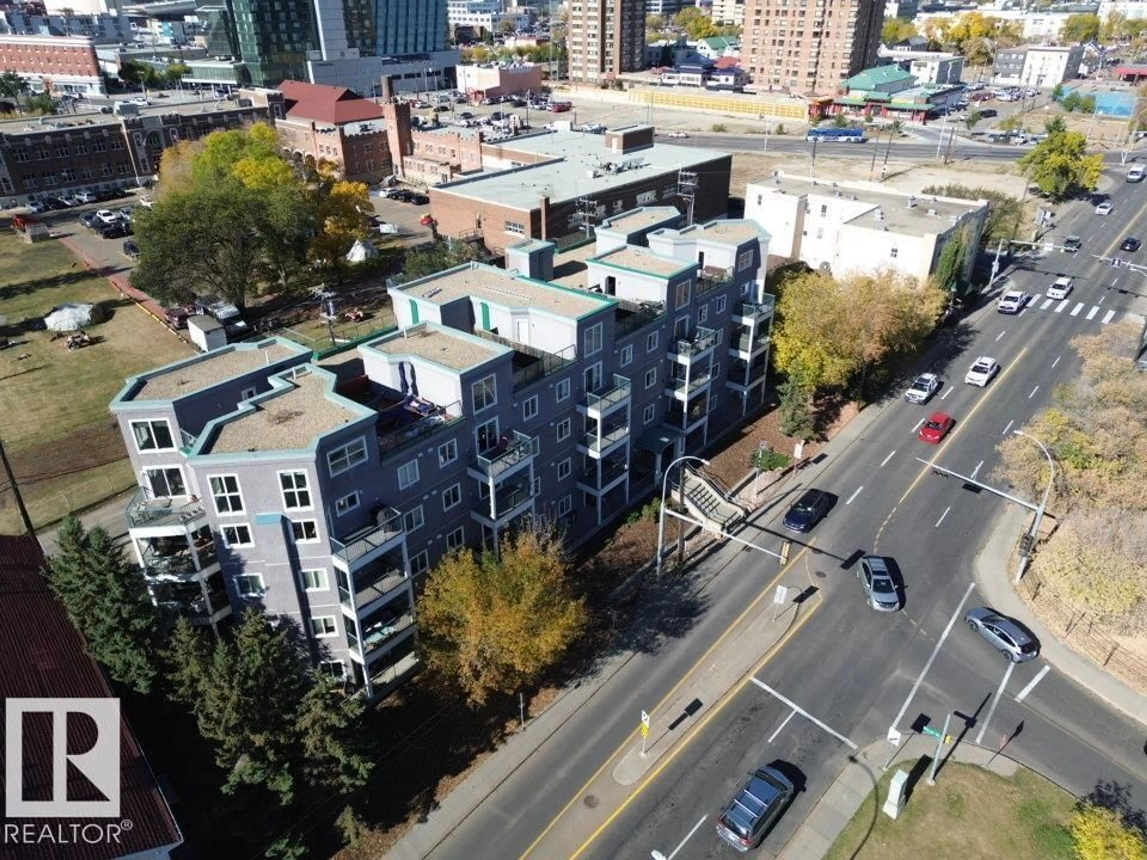 A pic from outside/outdoor area/front of a property/back of a property/a pic from drone, city buildings view from balcony for #208 - 10118 95 ST, Edmonton Alberta T5H4R6