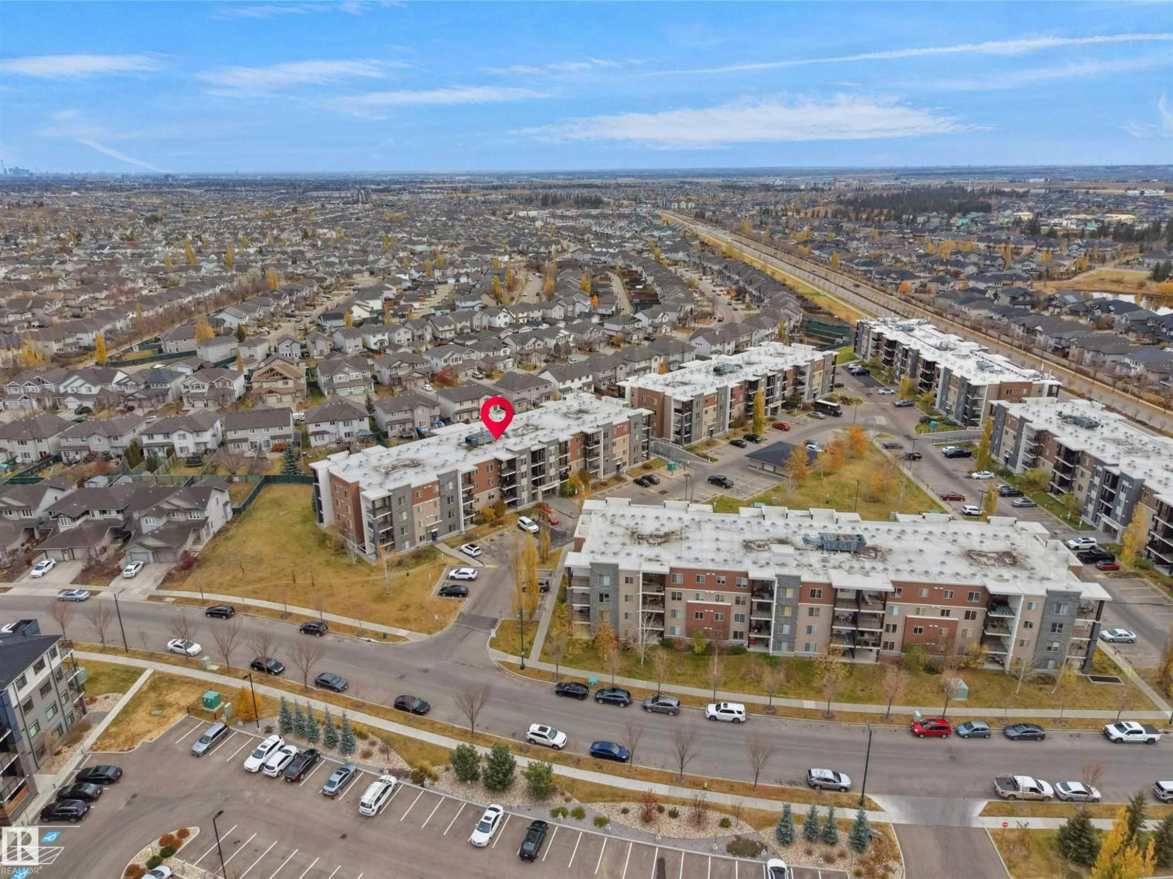 A pic from outside/outdoor area/front of a property/back of a property/a pic from drone, city buildings view from balcony for #115 - 11812 22 AV, Edmonton Alberta T6W2A2