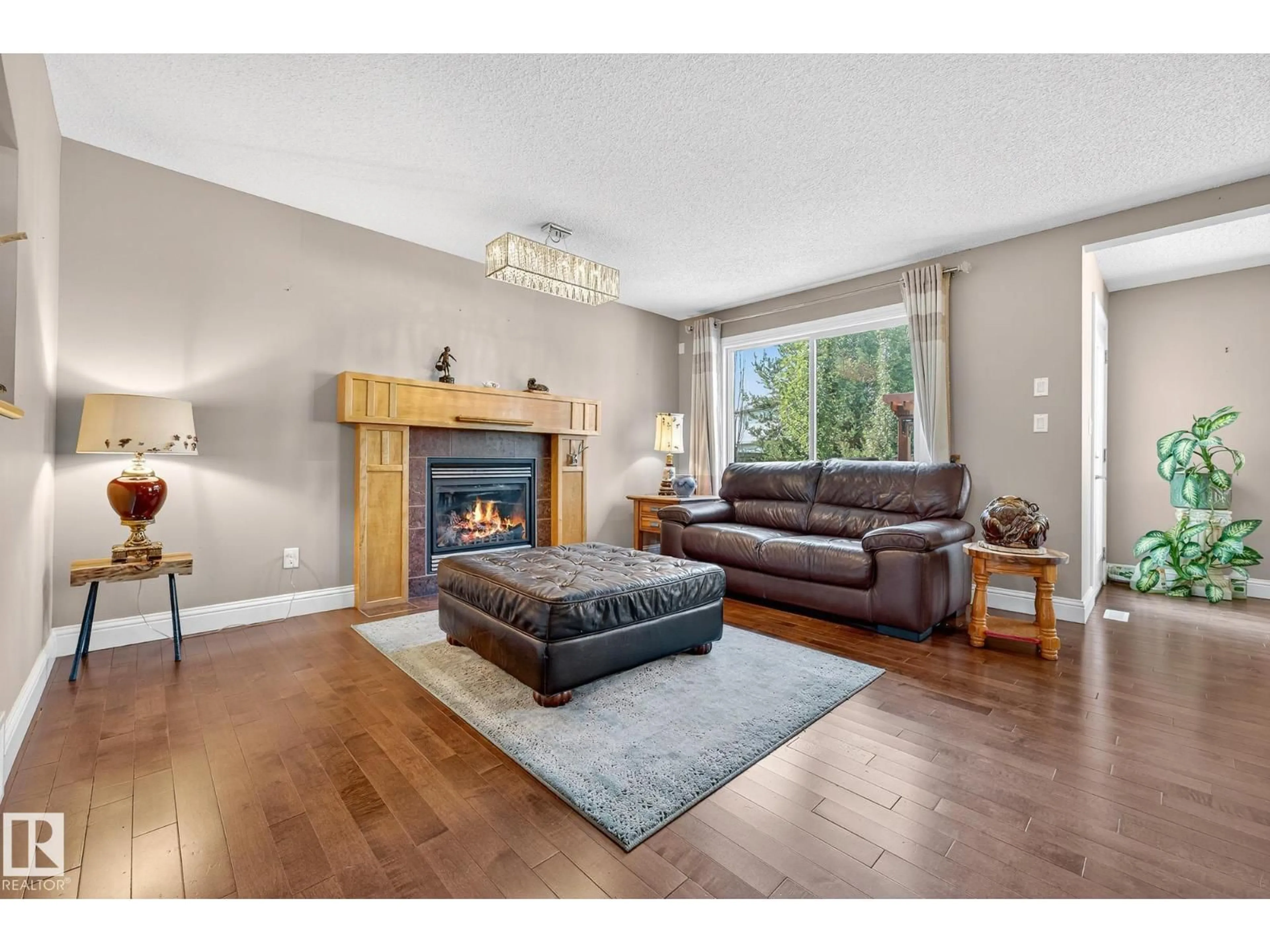 Living room with furniture, wood/laminate floor for 8429 SLOANE CR, Edmonton Alberta T6R0L3