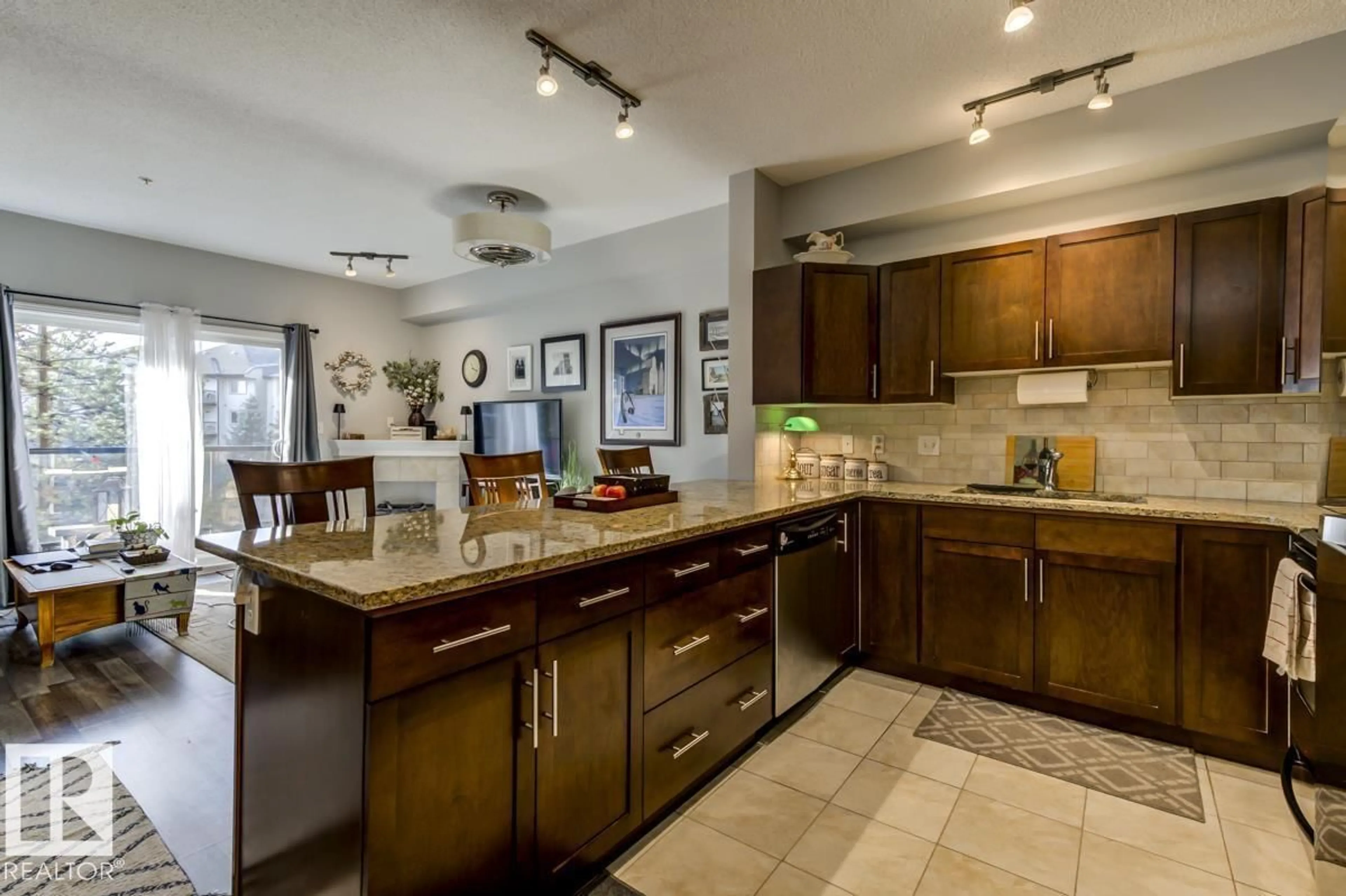Open concept kitchen, ceramic/tile floor for #322 - 2035 GRANTHAM CO, Edmonton Alberta T5T3X4