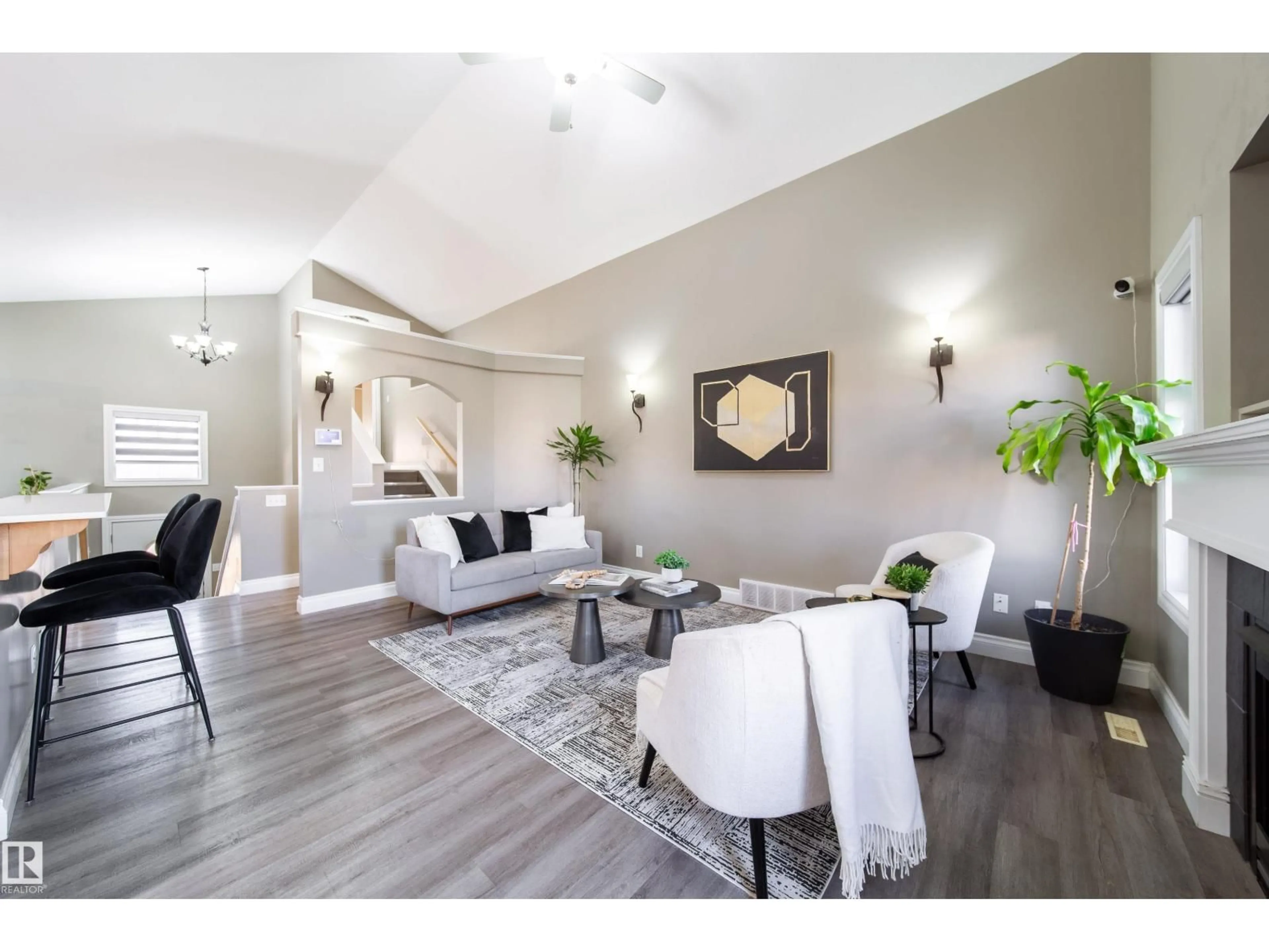 Living room with furniture, wood/laminate floor for 114 CARSON DR, Sherwood Park Alberta T8H2K4