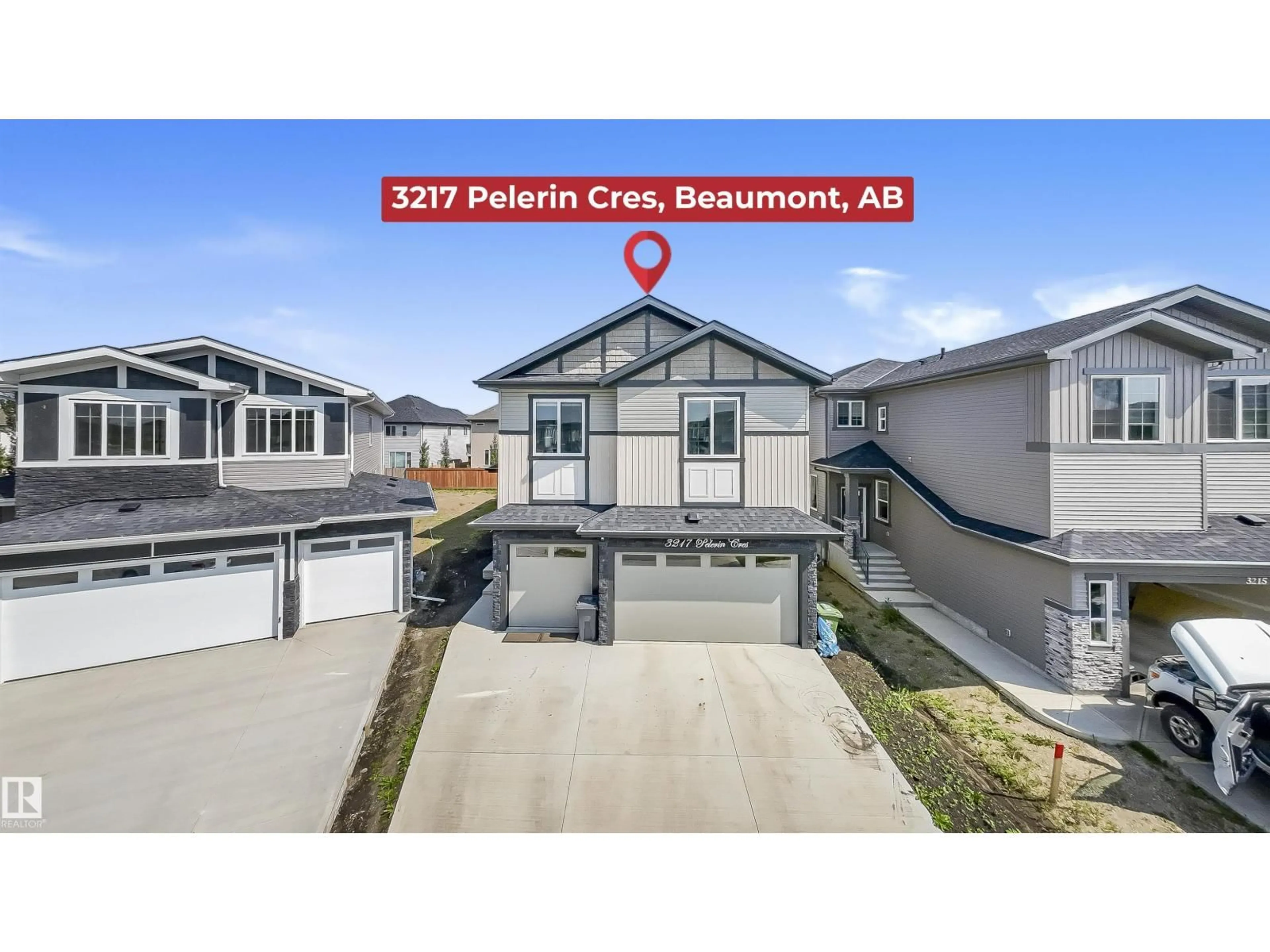 A pic from outside/outdoor area/front of a property/back of a property/a pic from drone, street for 3217 PELERIN CR, Beaumont Alberta T4X0E2