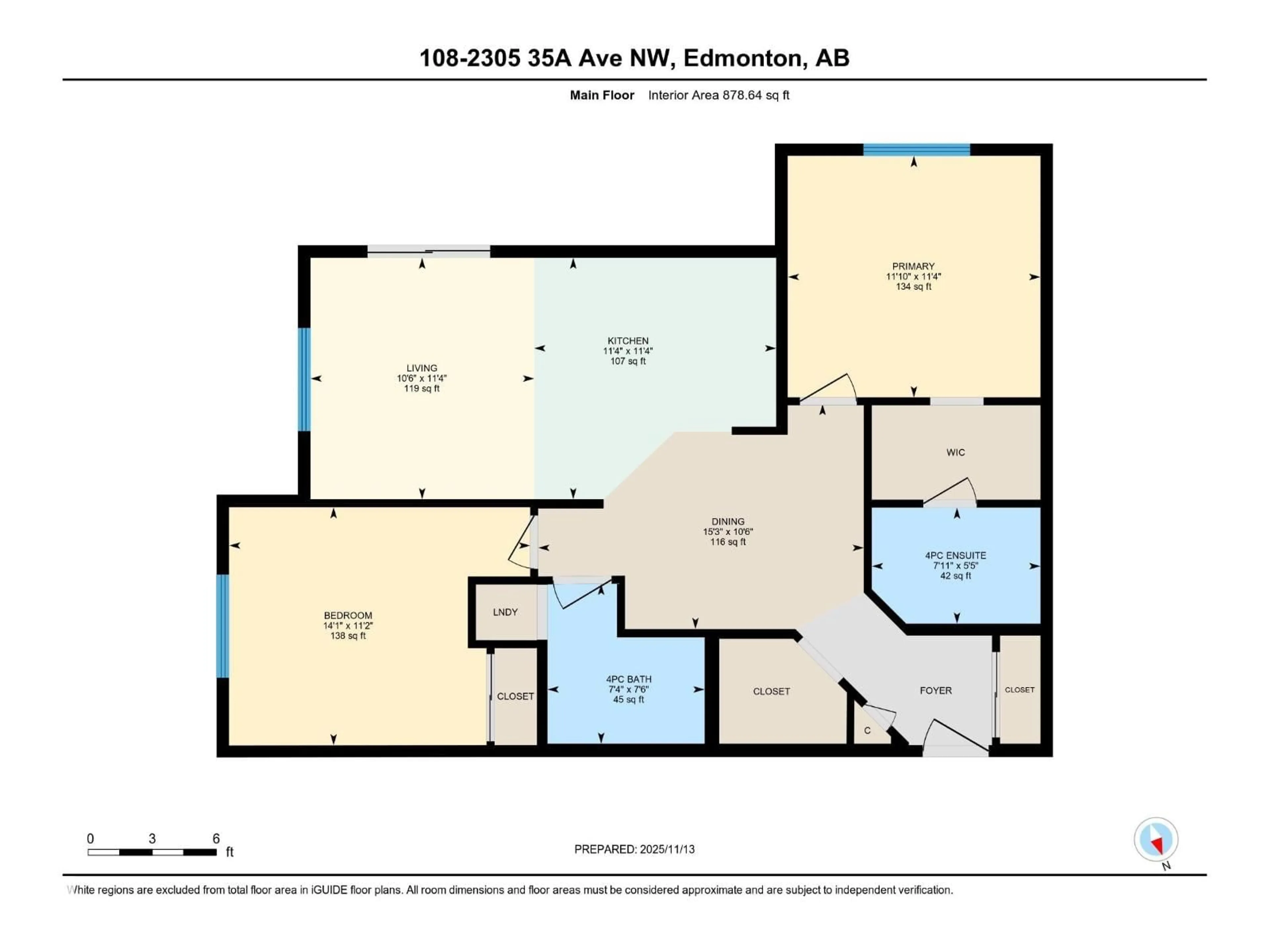 Floor plan for #108 - 2305 35A AV, Edmonton Alberta T6T1Z2