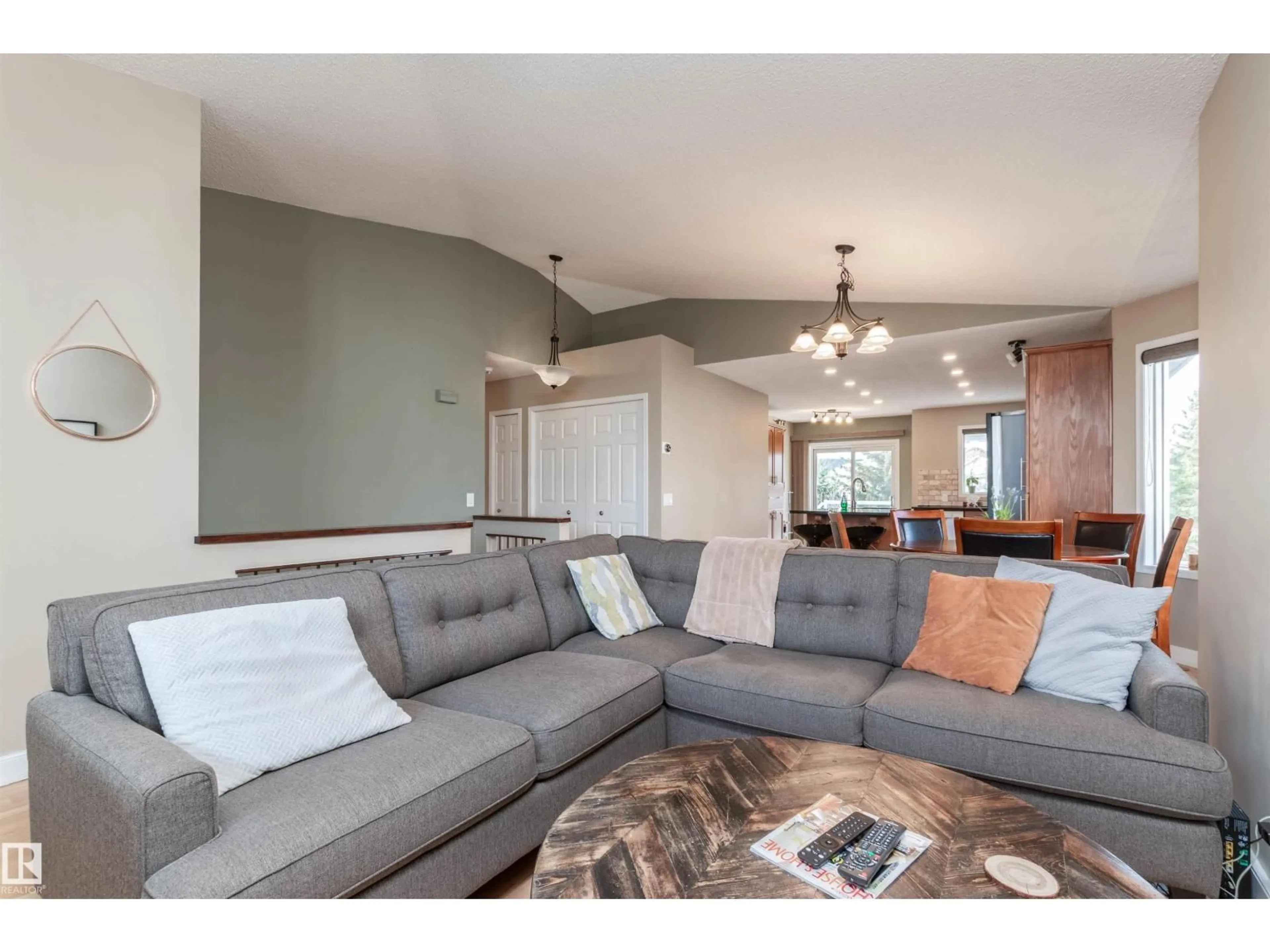 Living room with furniture, wood/laminate floor for 65 DAWSON DR, Sherwood Park Alberta T8H1T7