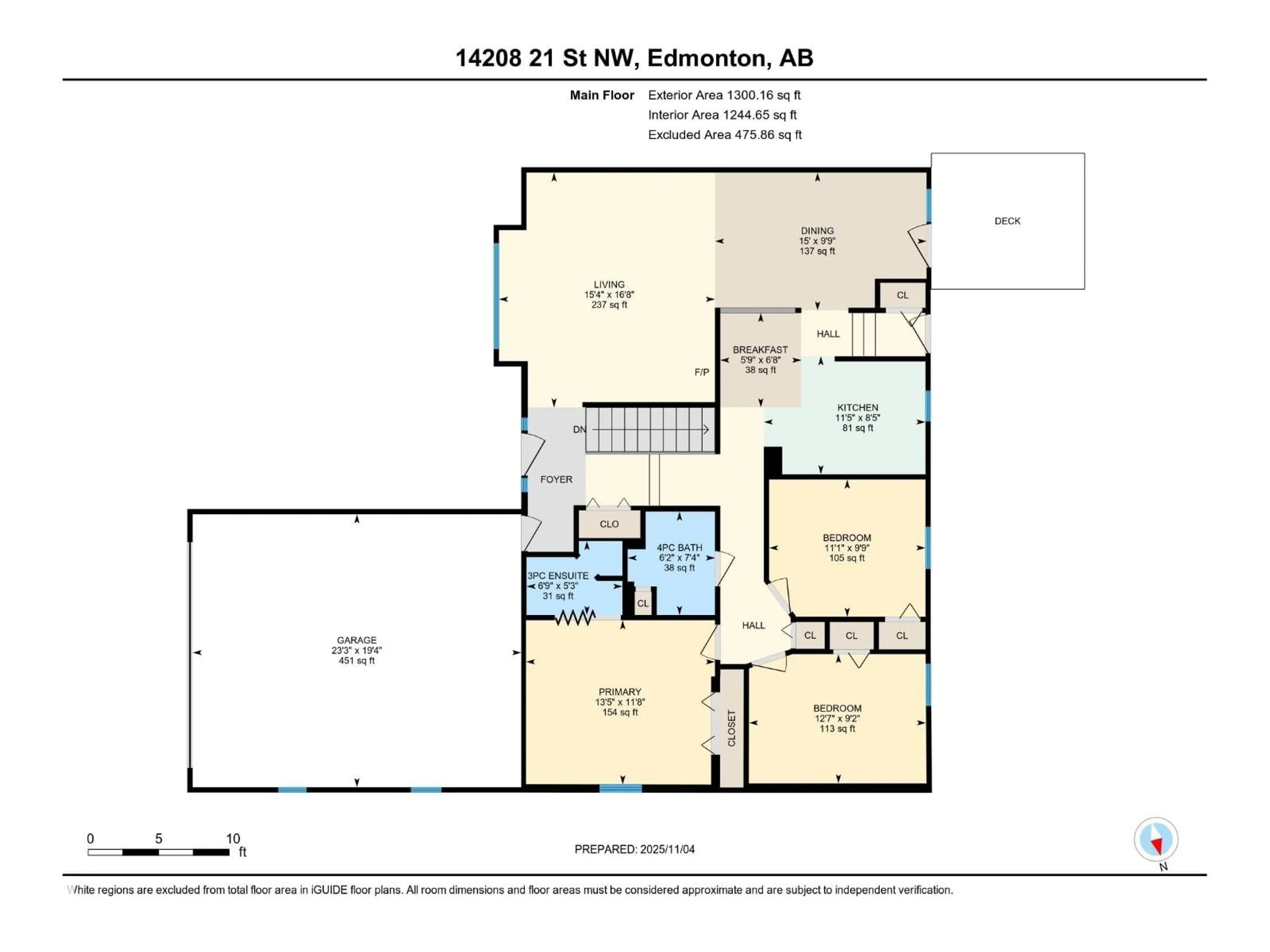 Floor plan for NW - 14208 21 ST, Edmonton Alberta T5Y1C8
