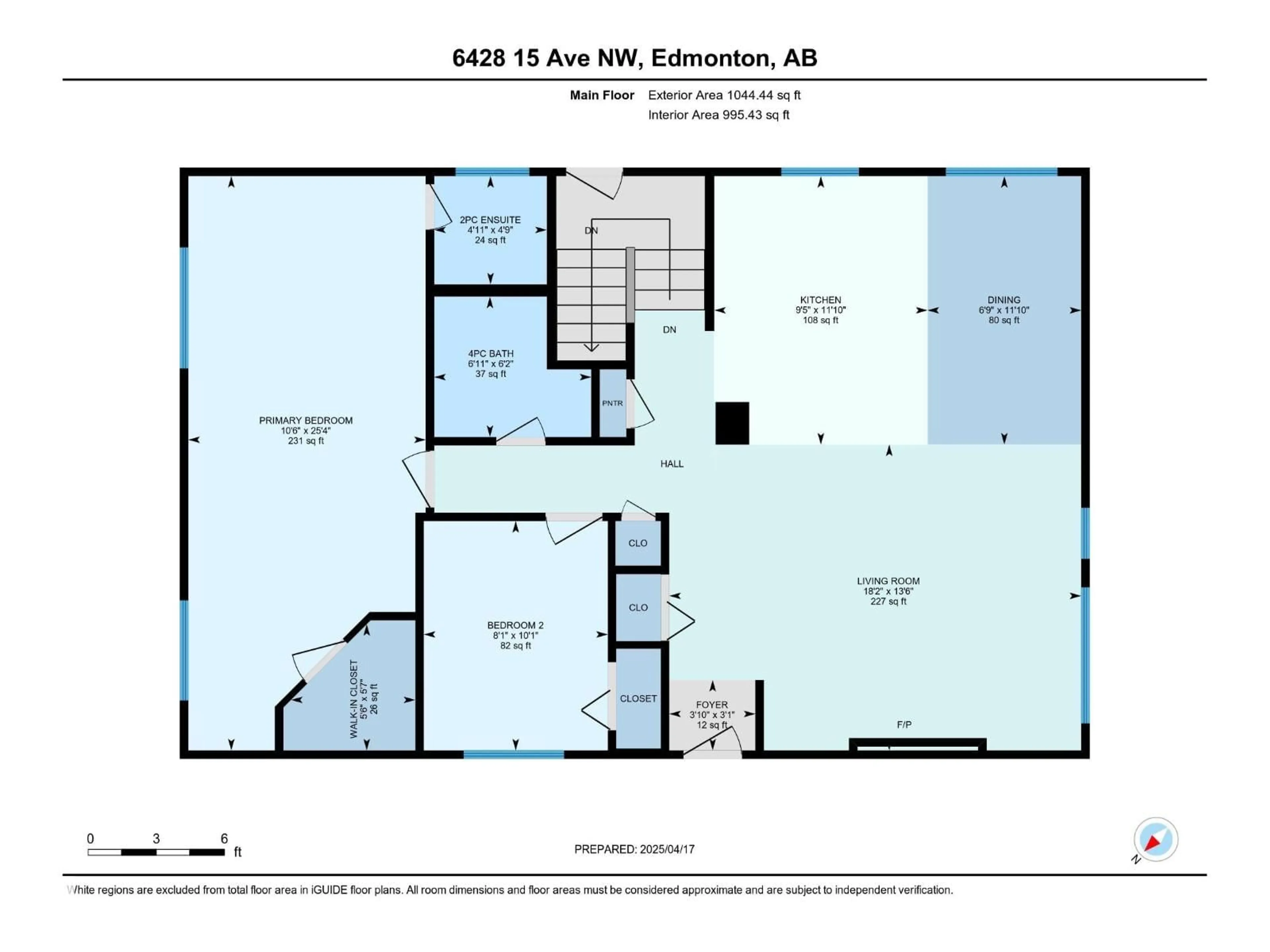 Floor plan for 6428 15 AV NW, Edmonton Alberta T6L1S6
