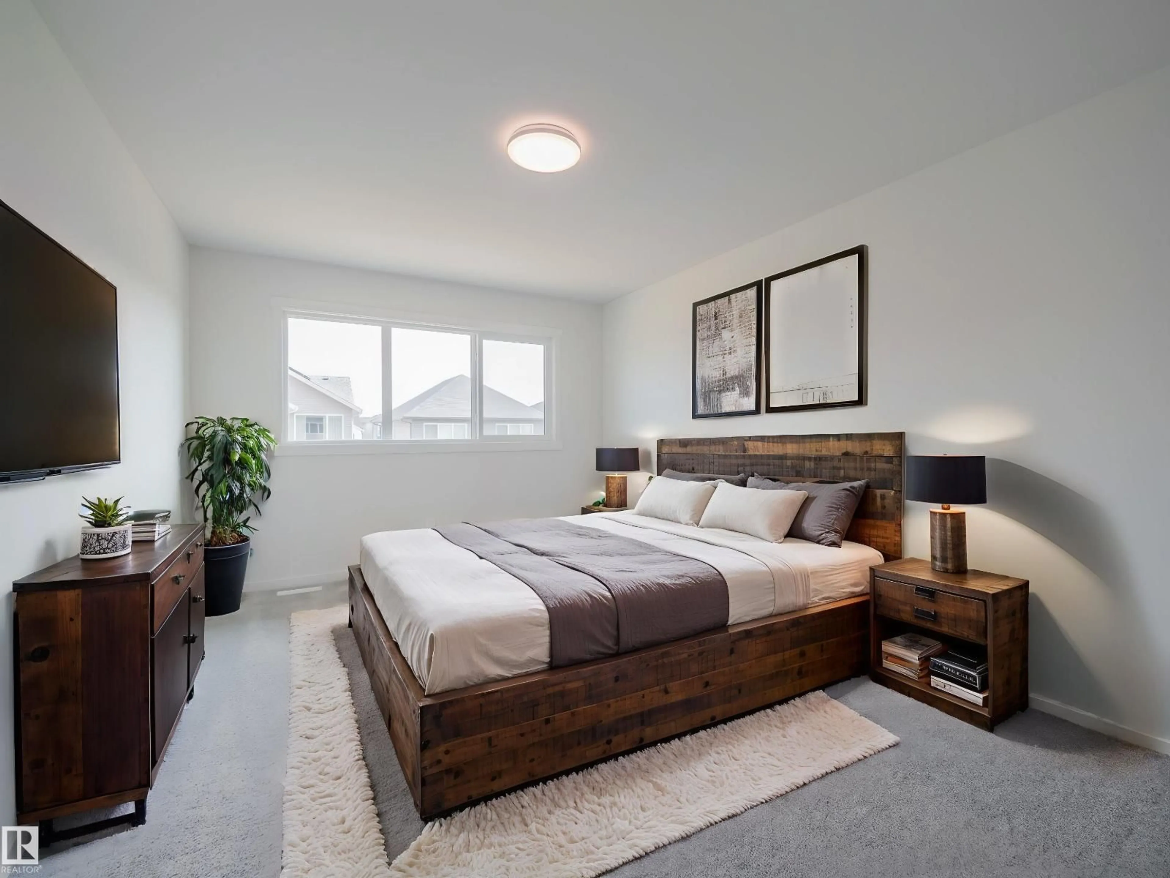 Bedroom with bed, wood/laminate floor for 8716 224 ST, Edmonton Alberta T5T7Y5