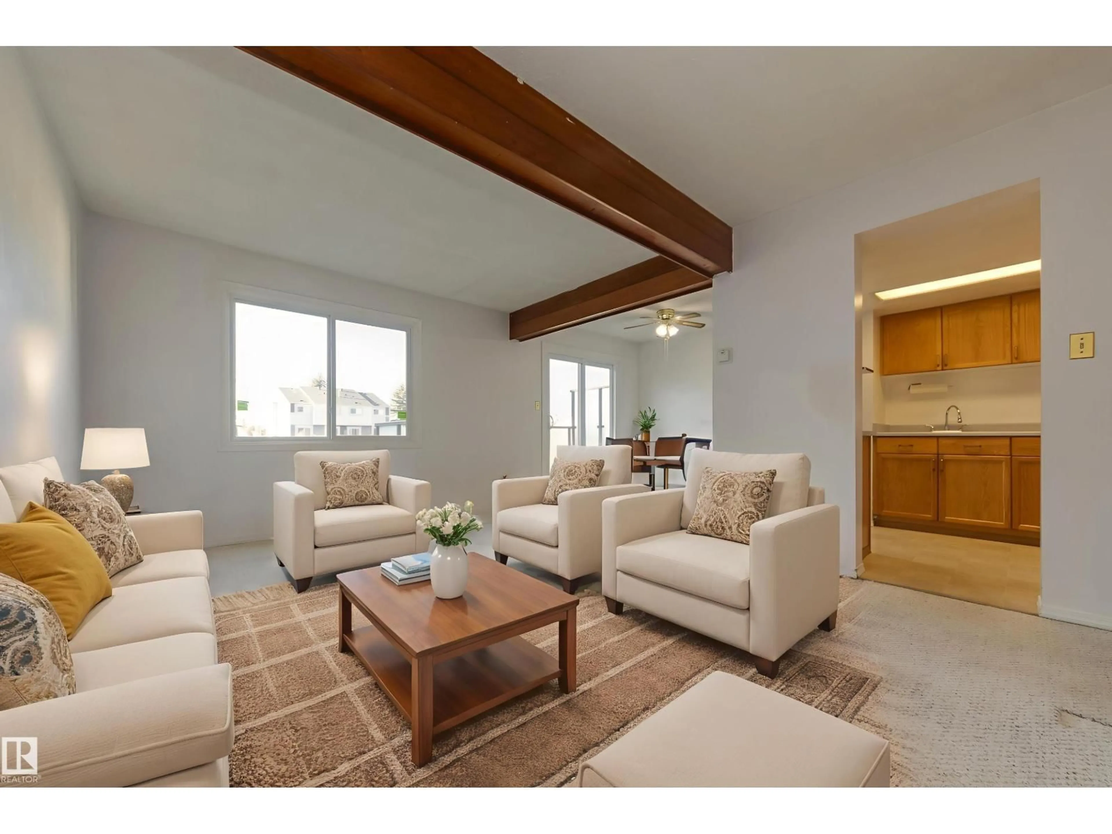 Living room with furniture, wood/laminate floor for 534 WILLOW CO NW, Edmonton Alberta T5T2K7